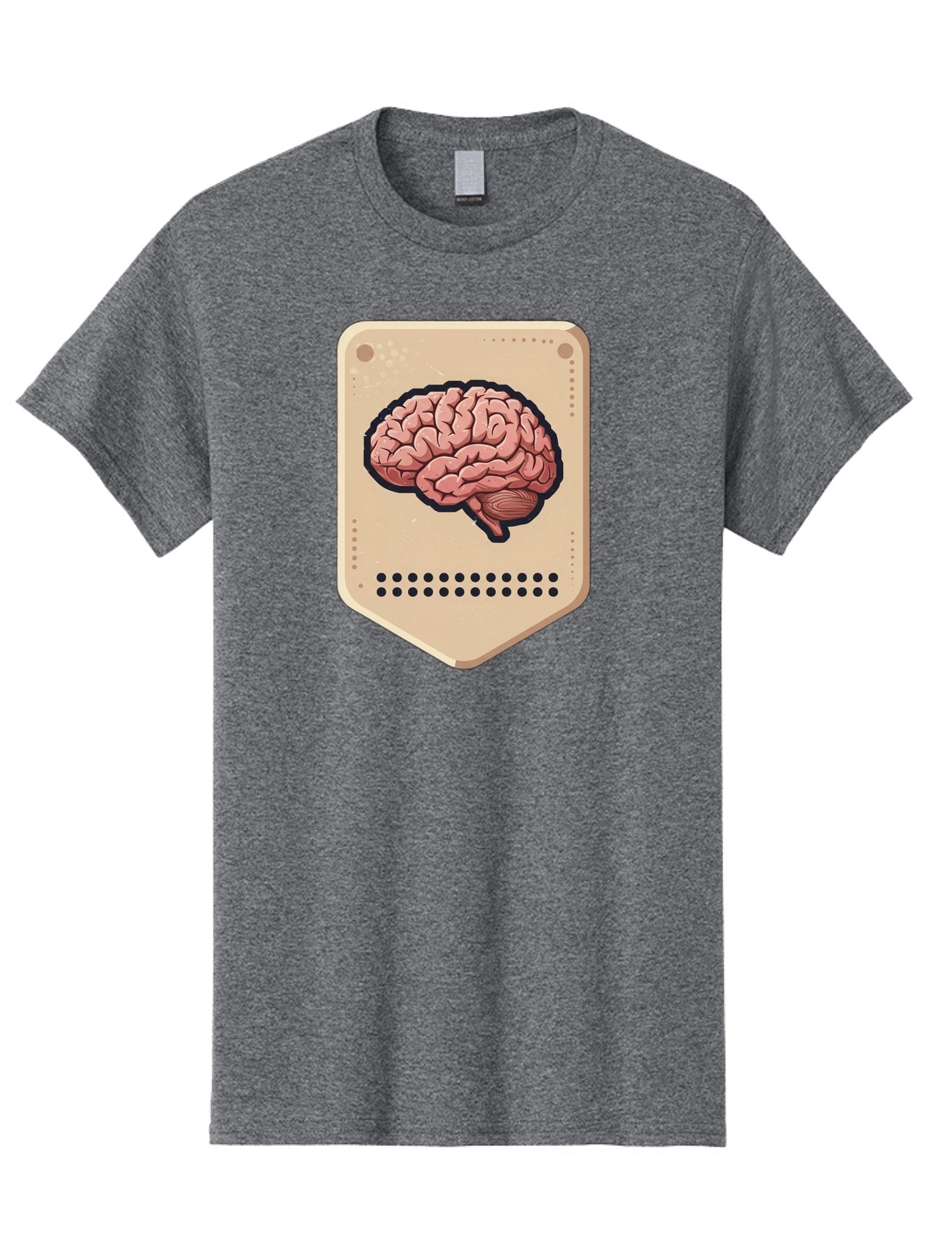 Brain-Icon-1 Men'S Graphic Tee, 100% Cotton, Comfortable Casual Summer Wear, Machine Washable, Human Brain Illustration, Pinkish-Red Brain, Black Outline, Beige Background, Perforated Edge, Small Holes, Brain Anatomy, Cognitive Function, Baa209 3