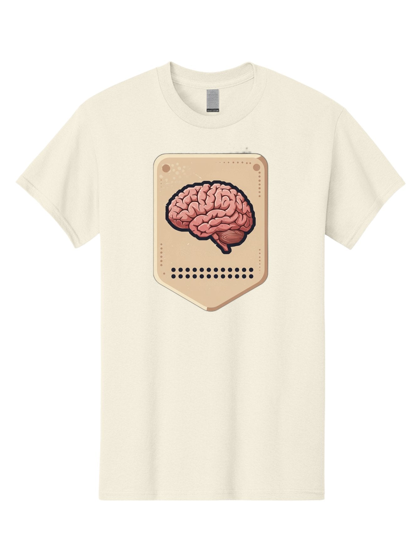 Brain-Icon-1 Men'S Graphic Tee, 100% Cotton, Comfortable Casual Summer Wear, Machine Washable, Human Brain Illustration, Pinkish-Red Brain, Black Outline, Beige Background, Perforated Edge, Small Holes, Brain Anatomy, Cognitive Function, Baa209 11