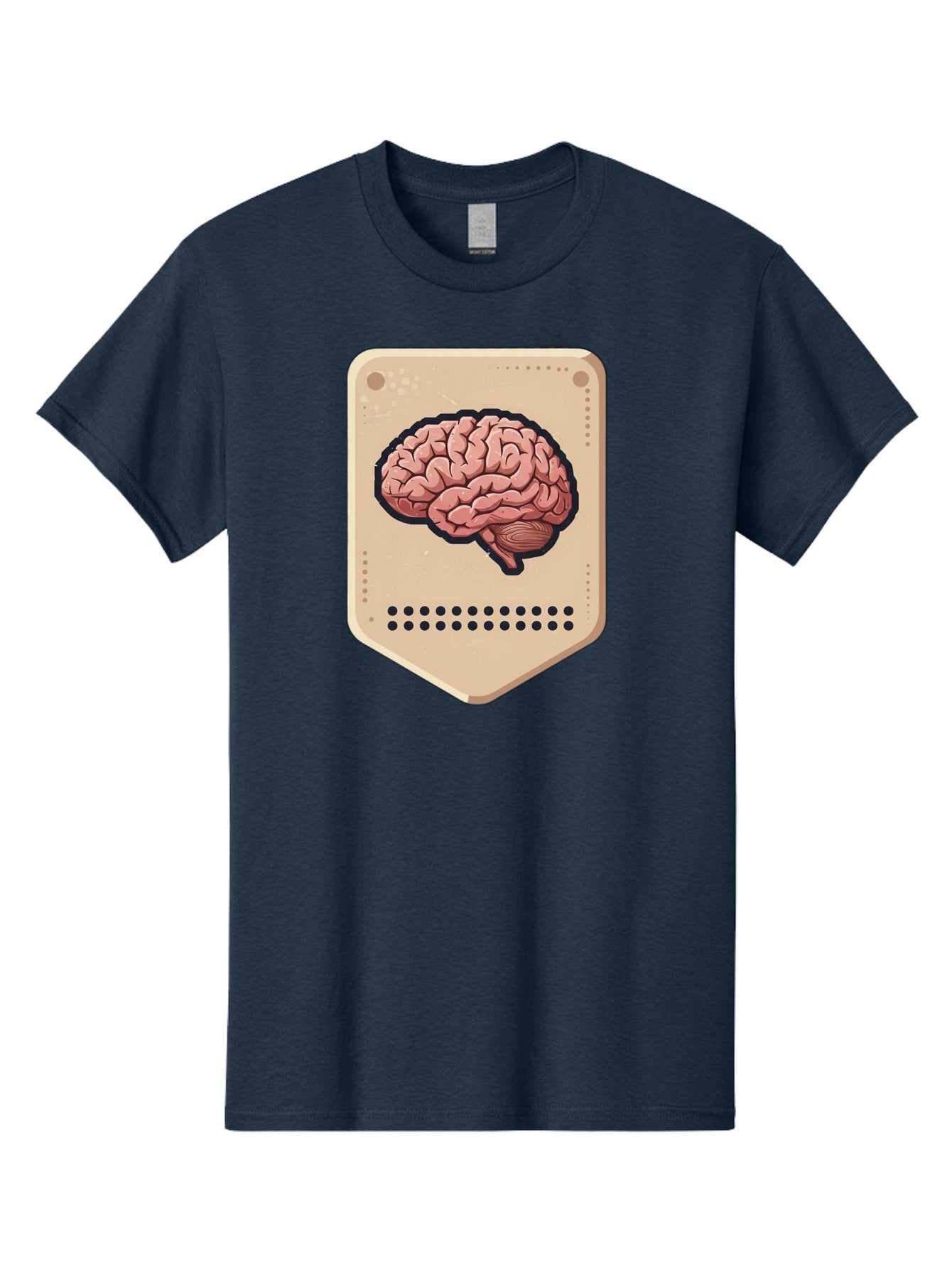 Brain-Icon-1 Men'S Graphic Tee, 100% Cotton, Comfortable Casual Summer Wear, Machine Washable, Human Brain Illustration, Pinkish-Red Brain, Black Outline, Beige Background, Perforated Edge, Small Holes, Brain Anatomy, Cognitive Function, Baa209 13