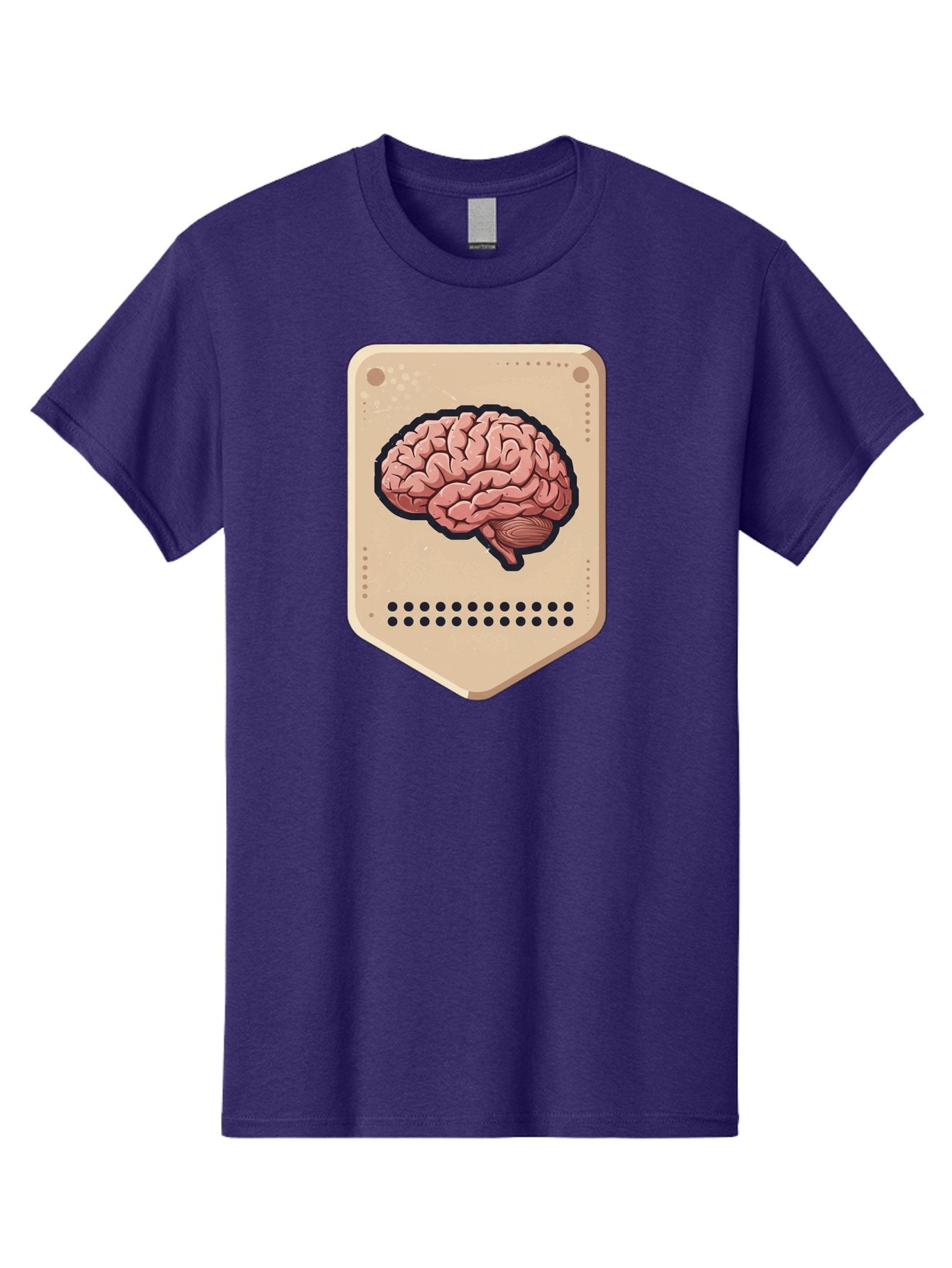 Brain-Icon-1 Men'S Graphic Tee, 100% Cotton, Comfortable Casual Summer Wear, Machine Washable, Human Brain Illustration, Pinkish-Red Brain, Black Outline, Beige Background, Perforated Edge, Small Holes, Brain Anatomy, Cognitive Function, Baa209 6