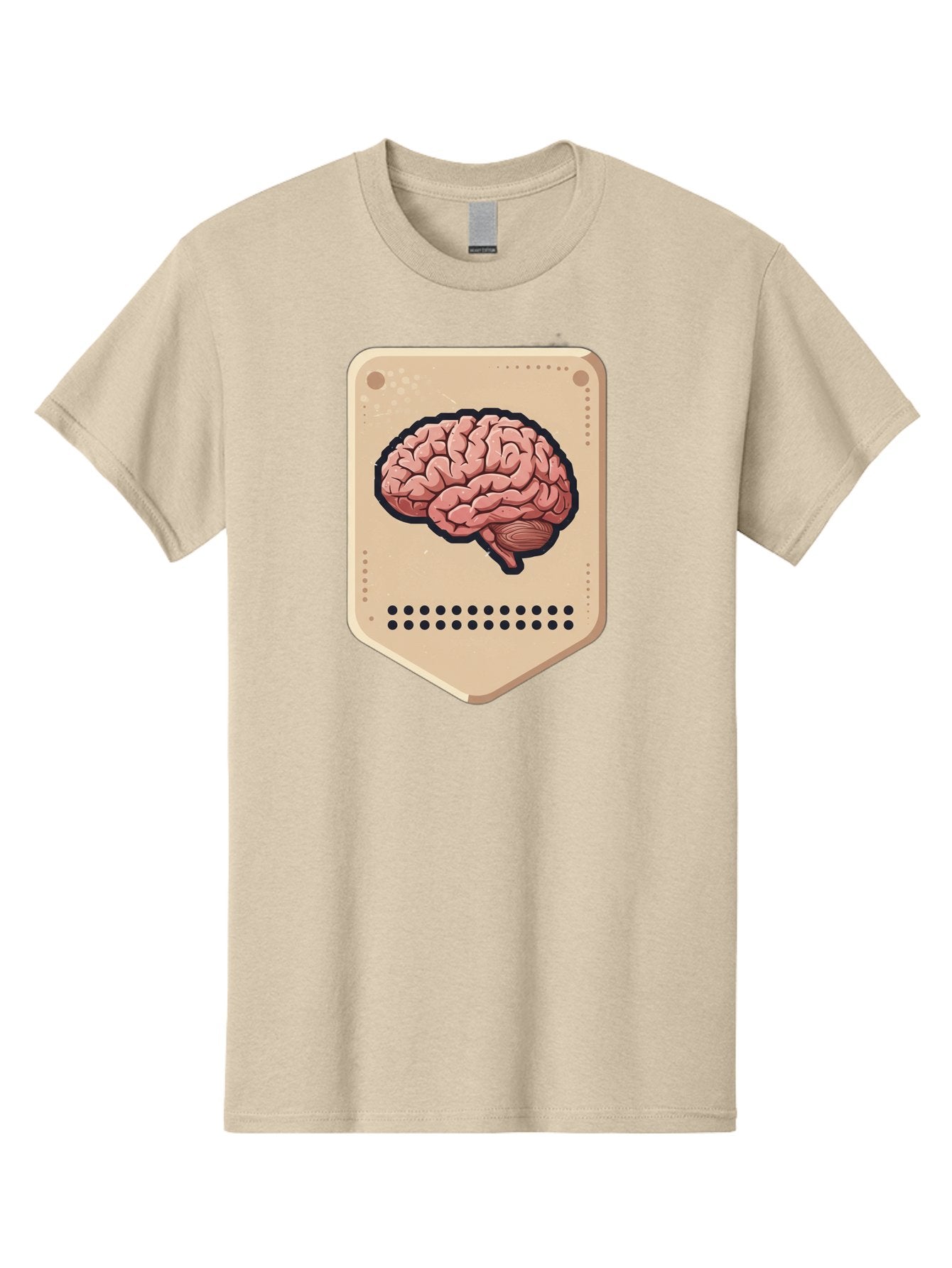 Brain-Icon-1 Men'S Graphic Tee, 100% Cotton, Comfortable Casual Summer Wear, Machine Washable, Human Brain Illustration, Pinkish-Red Brain, Black Outline, Beige Background, Perforated Edge, Small Holes, Brain Anatomy, Cognitive Function, Baa209 14