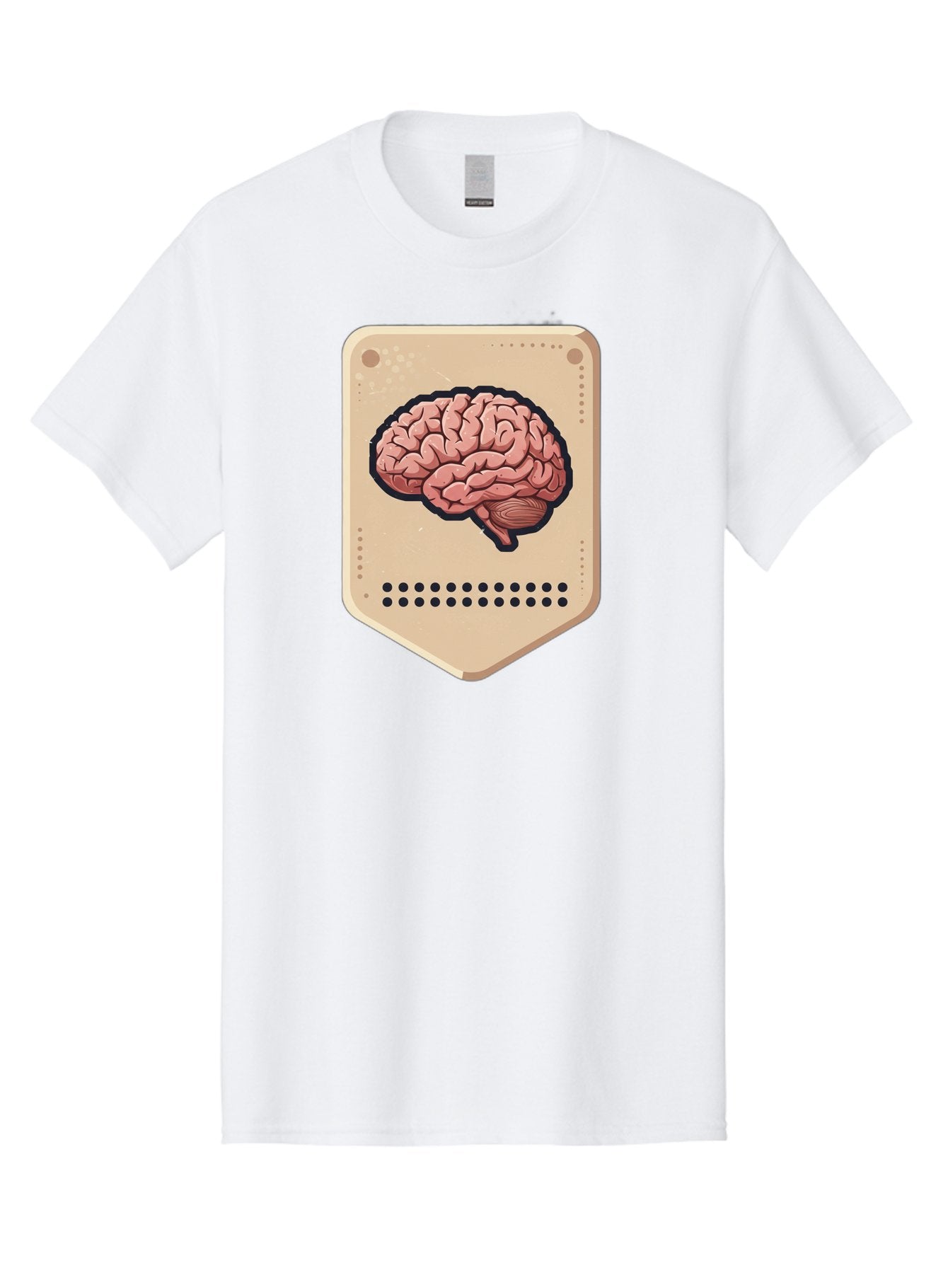 Brain-Icon-1 Men'S Graphic Tee, 100% Cotton, Comfortable Casual Summer Wear, Machine Washable, Human Brain Illustration, Pinkish-Red Brain, Black Outline, Beige Background, Perforated Edge, Small Holes, Brain Anatomy, Cognitive Function, Baa209 8