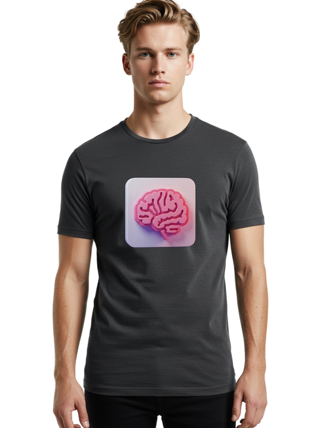 Brain-Icon Men'S Graphic Tee, 100% Cotton, Comfortable Casual Summer Wear, Machine Washable, Pink Brain Icon, Human Brain, Cognitive Function, Neuroscience, Brain Health, Medical Illustration, 3D Model Baa210 21