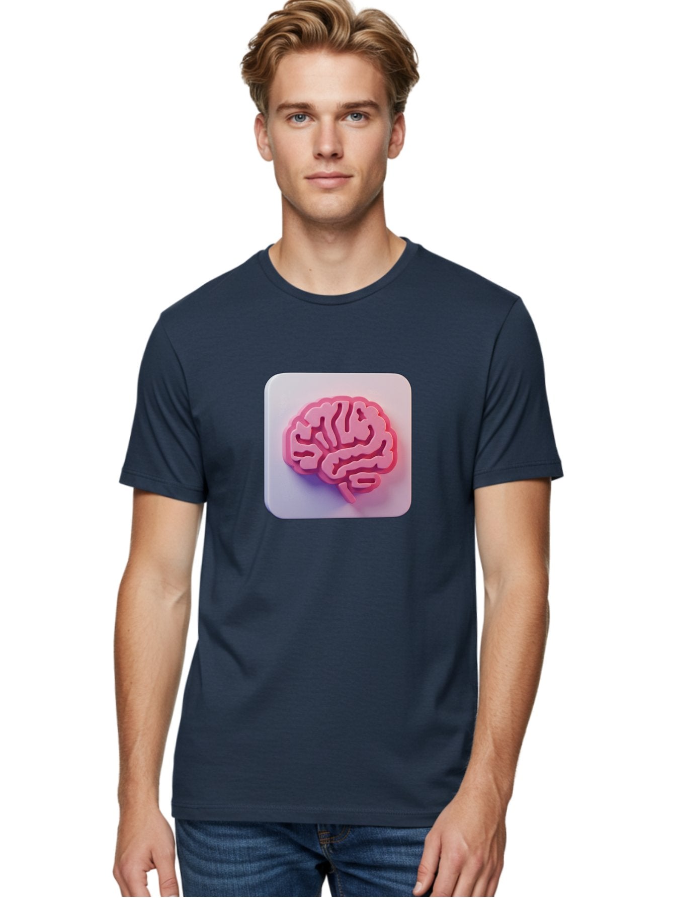 Brain-Icon Men'S Graphic Tee, 100% Cotton, Comfortable Casual Summer Wear, Machine Washable, Pink Brain Icon, Human Brain, Cognitive Function, Neuroscience, Brain Health, Medical Illustration, 3D Model Baa210 30