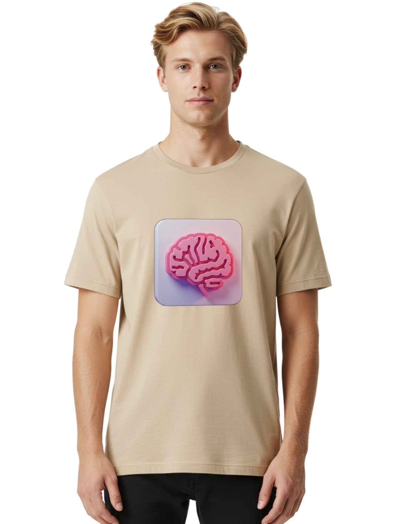 Brain-Icon Men'S Graphic Tee, 100% Cotton, Comfortable Casual Summer Wear, Machine Washable, Pink Brain Icon, Human Brain, Cognitive Function, Neuroscience, Brain Health, Medical Illustration, 3D Model Baa210 16