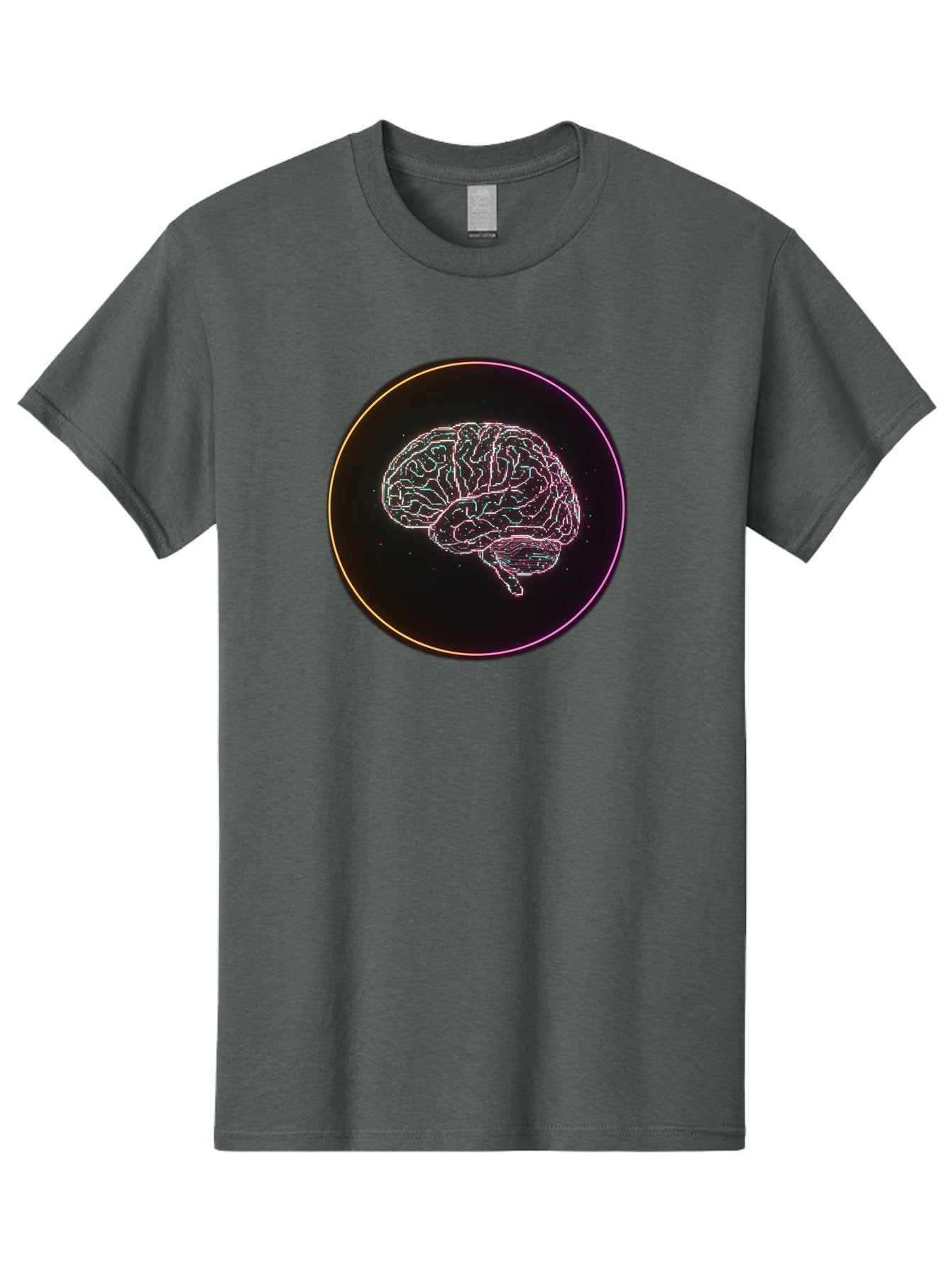 Brain-Illustration Men'S Graphic Tee, 100% Cotton, Comfortable Casual Summer Wear, Machine Washable, Human Brain, Neon Illustration, Futuristic Design, Glowing Lines, Abstract Art, Brain Function, Psychological Concept, Digital Artwork, Baa211