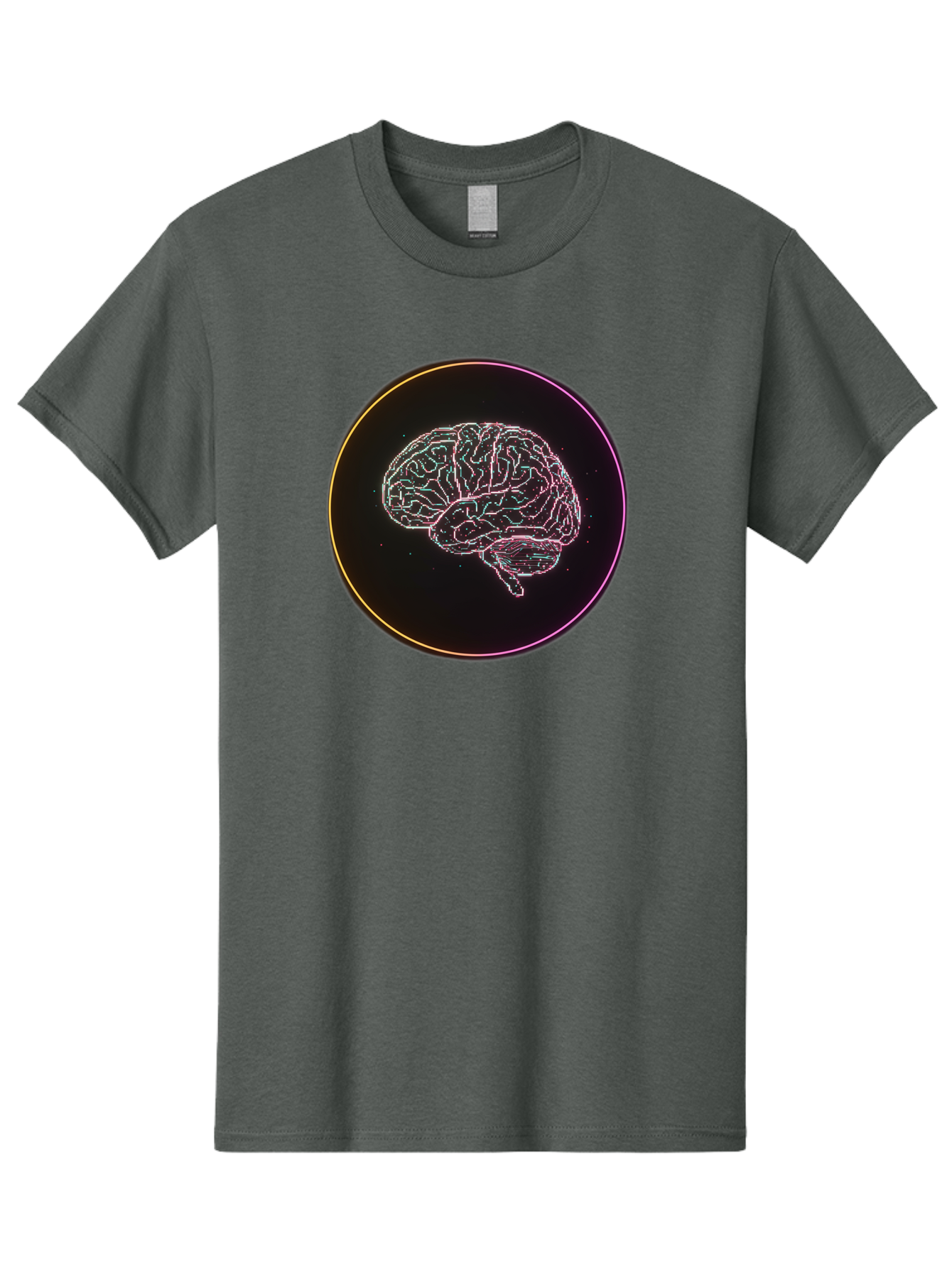 Brain-Illustration Men'S Graphic Tee, 100% Cotton, Comfortable Casual Summer Wear, Machine Washable, Human Brain, Neon Illustration, Futuristic Design, Glowing Lines, Abstract Art, Brain Function, Psychological Concept, Digital Artwork, Baa211 21