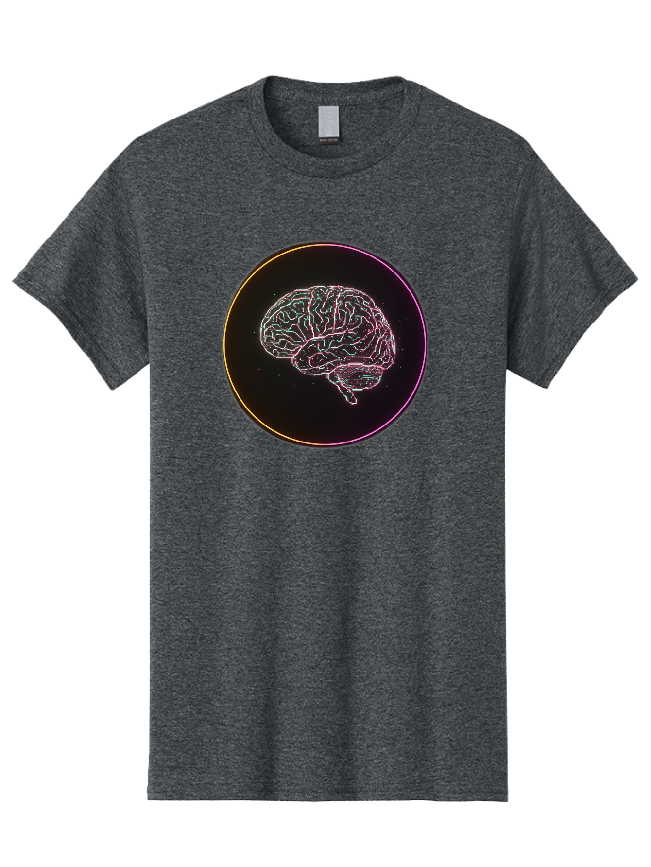 Brain-Illustration Men'S Graphic Tee, 100% Cotton, Comfortable Casual Summer Wear, Machine Washable, Human Brain, Neon Illustration, Futuristic Design, Glowing Lines, Abstract Art, Brain Function, Psychological Concept, Digital Artwork, Baa211 25