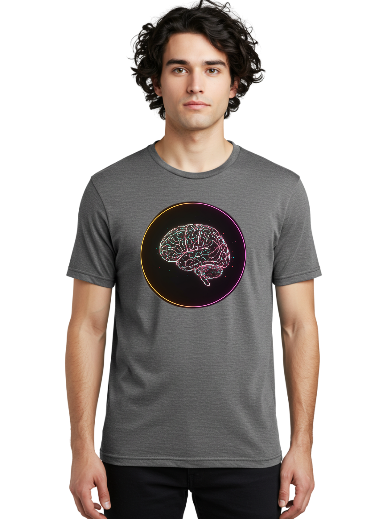 Brain-Illustration Men'S Graphic Tee, 100% Cotton, Comfortable Casual Summer Wear, Machine Washable, Human Brain, Neon Illustration, Futuristic Design, Glowing Lines, Abstract Art, Brain Function, Psychological Concept, Digital Artwork, Baa211 12