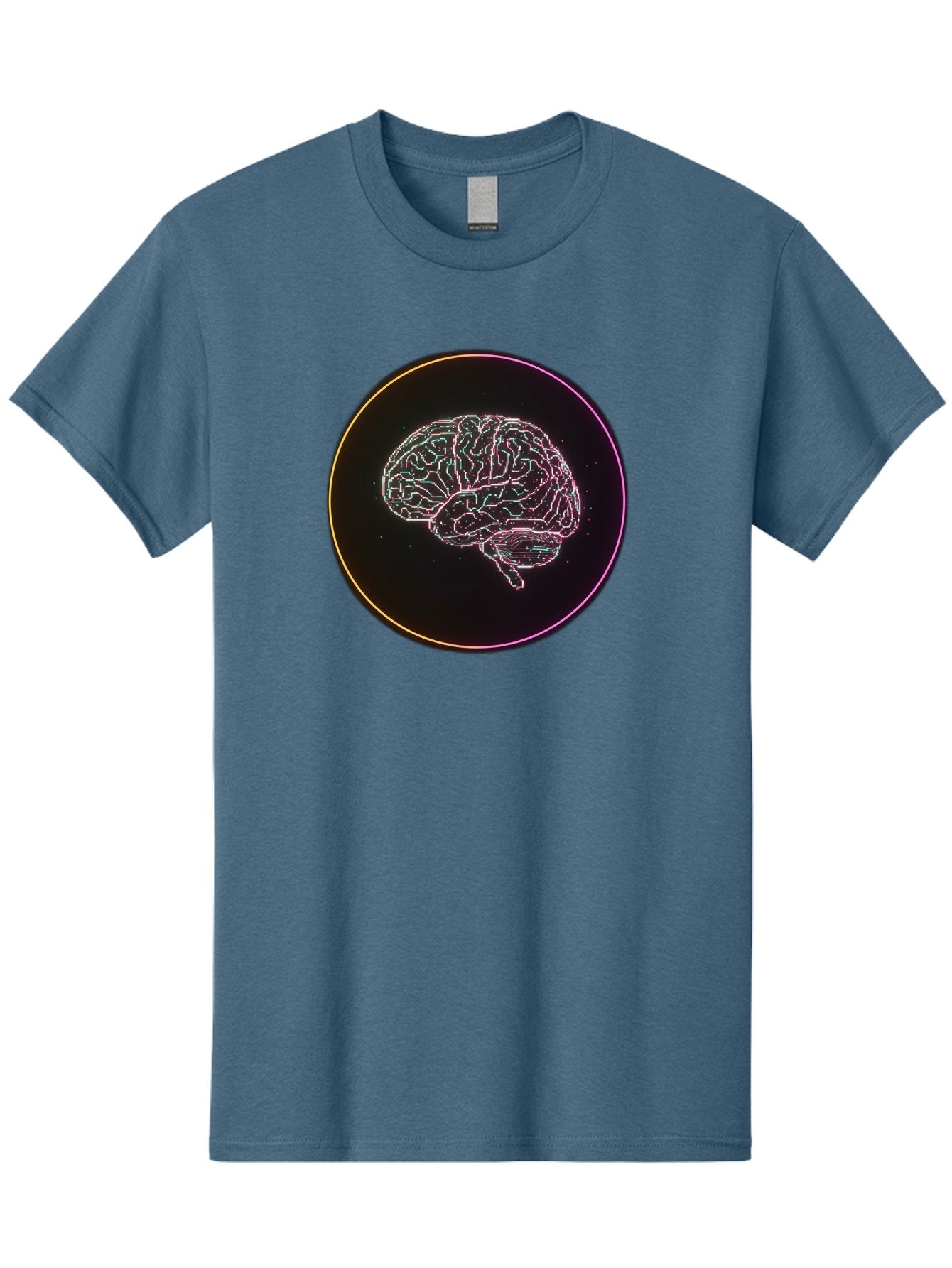 Brain-Illustration Men'S Graphic Tee, 100% Cotton, Comfortable Casual Summer Wear, Machine Washable, Human Brain, Neon Illustration, Futuristic Design, Glowing Lines, Abstract Art, Brain Function, Psychological Concept, Digital Artwork, Baa211 15