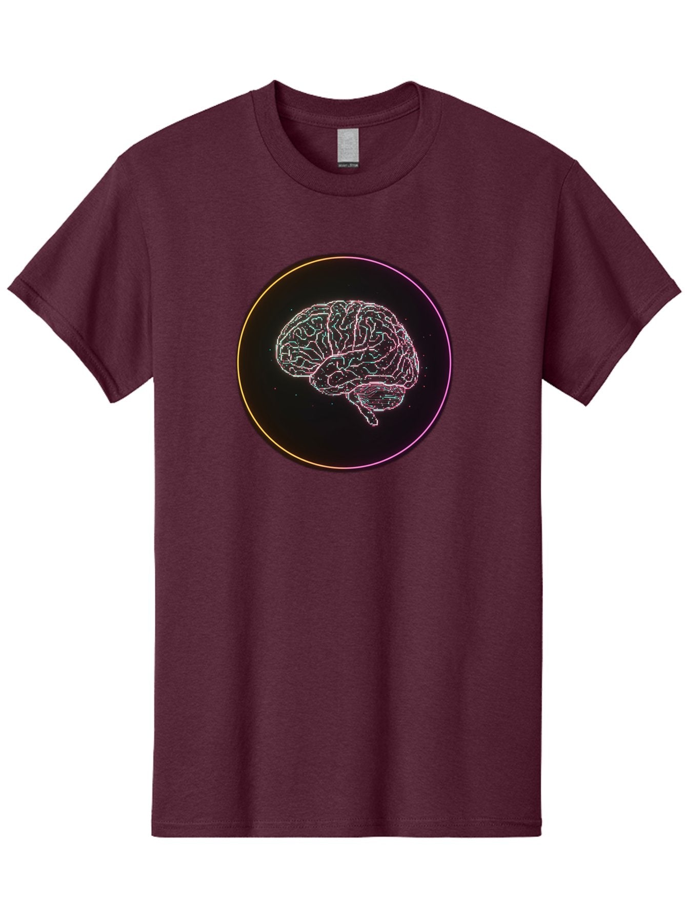 Brain-Illustration Men'S Graphic Tee, 100% Cotton, Comfortable Casual Summer Wear, Machine Washable, Human Brain, Neon Illustration, Futuristic Design, Glowing Lines, Abstract Art, Brain Function, Psychological Concept, Digital Artwork, Baa211 13