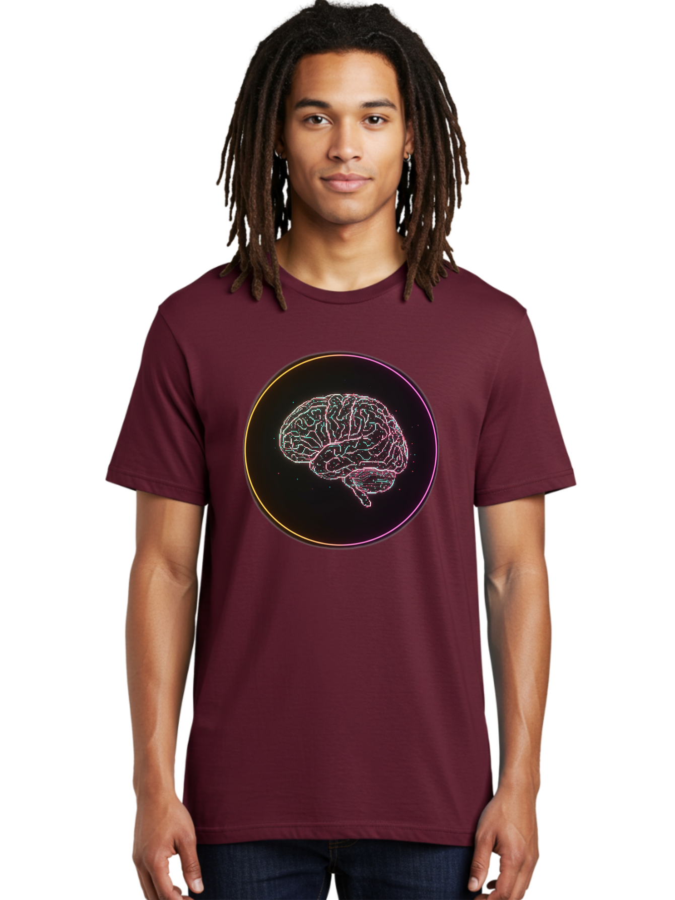 Brain-Illustration Men'S Graphic Tee, 100% Cotton, Comfortable Casual Summer Wear, Machine Washable, Human Brain, Neon Illustration, Futuristic Design, Glowing Lines, Abstract Art, Brain Function, Psychological Concept, Digital Artwork, Baa211 30