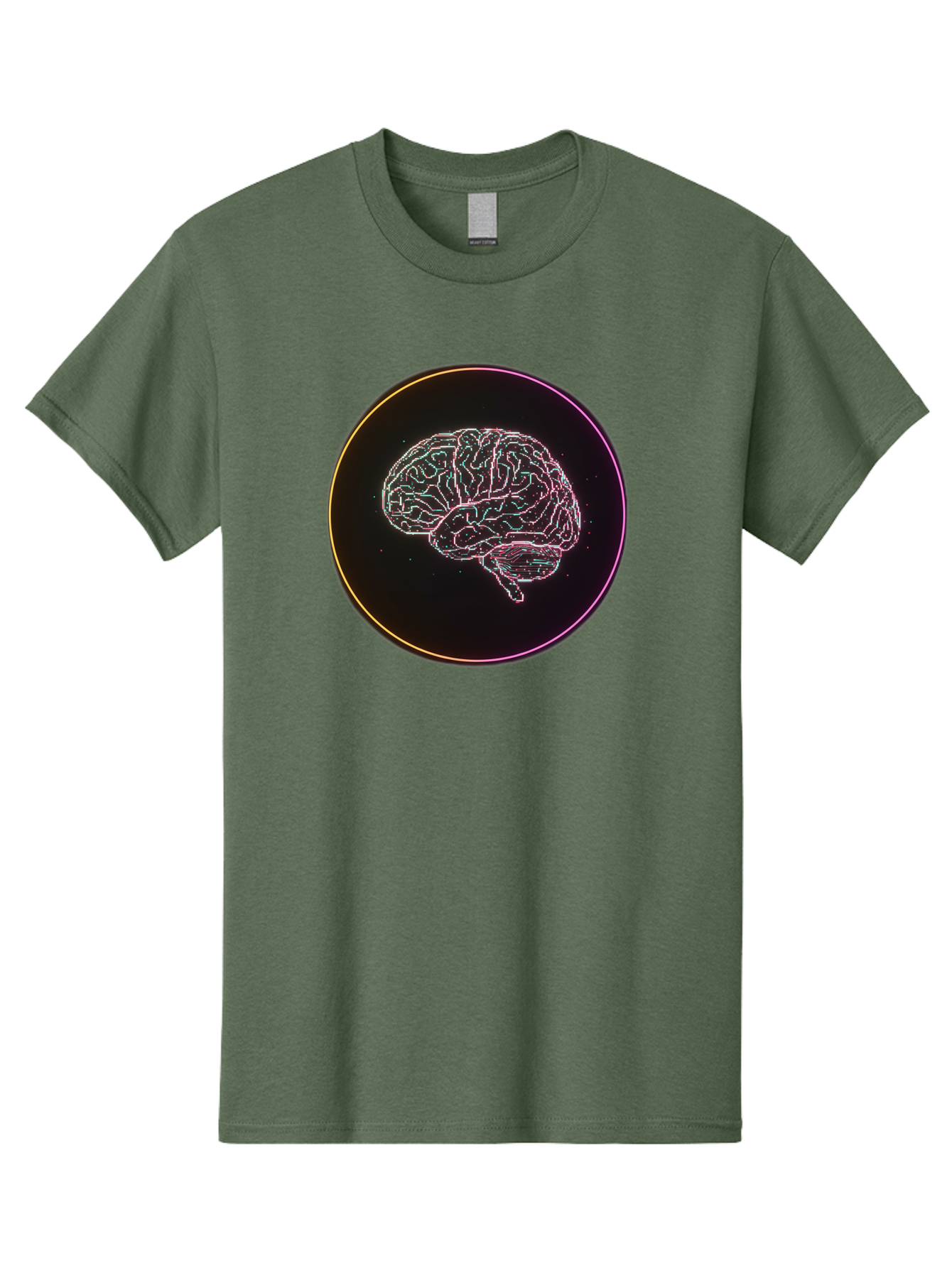 Brain-Illustration Men'S Graphic Tee, 100% Cotton, Comfortable Casual Summer Wear, Machine Washable, Human Brain, Neon Illustration, Futuristic Design, Glowing Lines, Abstract Art, Brain Function, Psychological Concept, Digital Artwork, Baa211 9