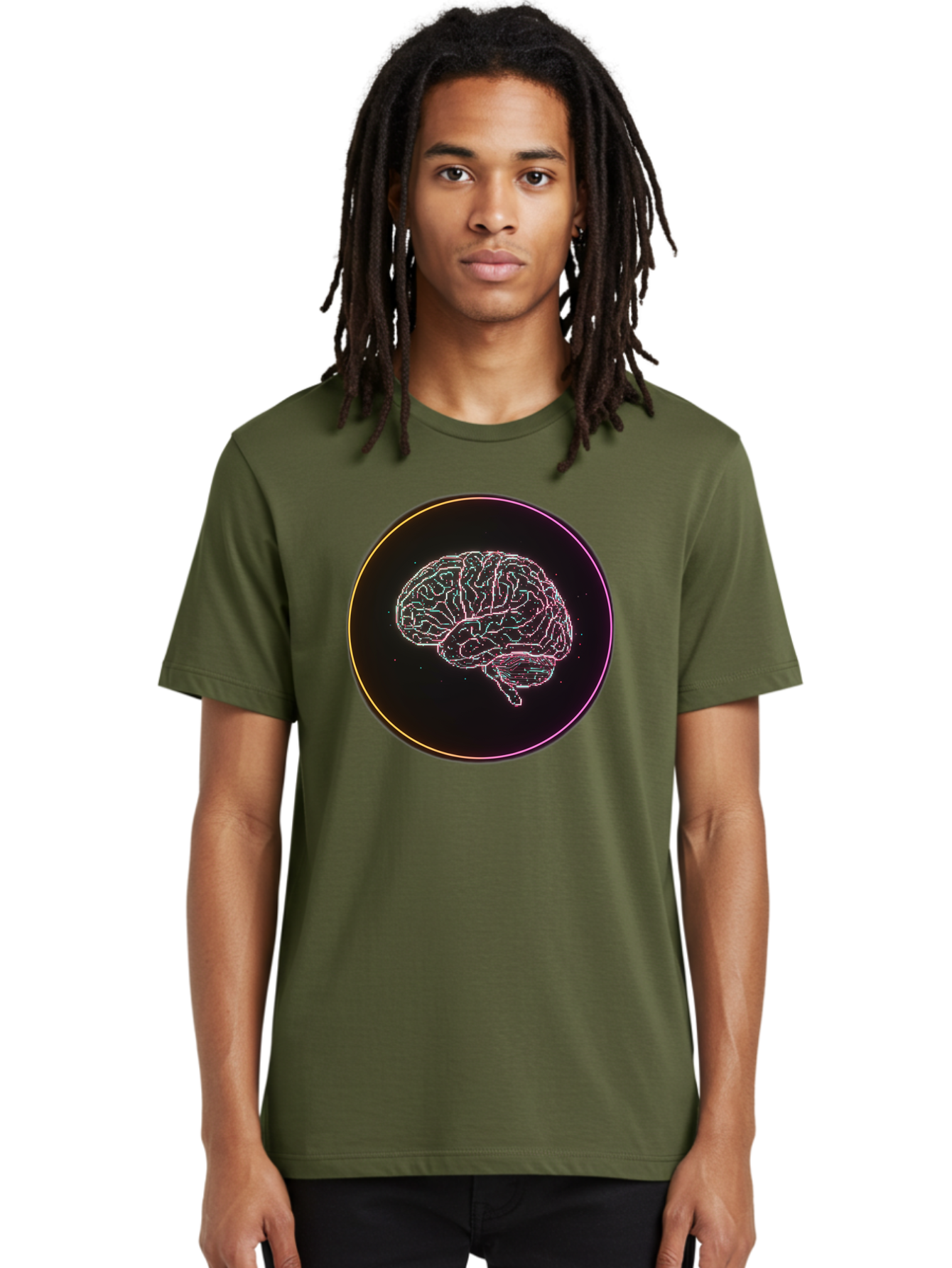 Brain-Illustration Men'S Graphic Tee, 100% Cotton, Comfortable Casual Summer Wear, Machine Washable, Human Brain, Neon Illustration, Futuristic Design, Glowing Lines, Abstract Art, Brain Function, Psychological Concept, Digital Artwork, Baa211 10