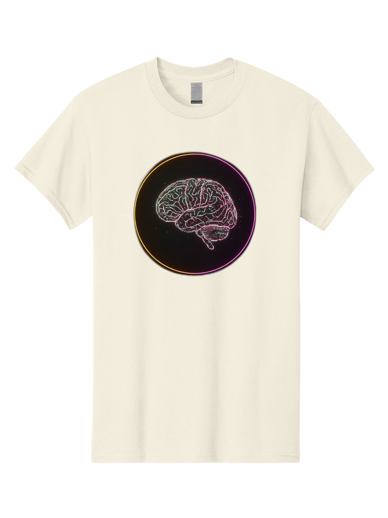 Brain-Illustration Men'S Graphic Tee, 100% Cotton, Comfortable Casual Summer Wear, Machine Washable, Human Brain, Neon Illustration, Futuristic Design, Glowing Lines, Abstract Art, Brain Function, Psychological Concept, Digital Artwork, Baa211 27
