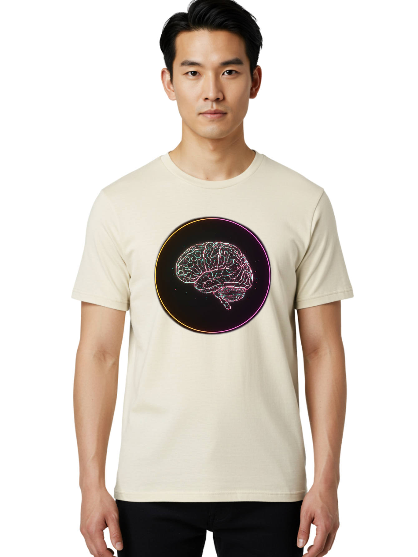 Brain-Illustration Men'S Graphic Tee, 100% Cotton, Comfortable Casual Summer Wear, Machine Washable, Human Brain, Neon Illustration, Futuristic Design, Glowing Lines, Abstract Art, Brain Function, Psychological Concept, Digital Artwork, Baa211 28