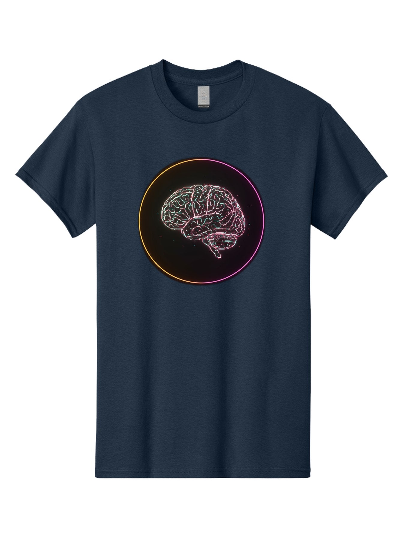 Brain-Illustration Men'S Graphic Tee, 100% Cotton, Comfortable Casual Summer Wear, Machine Washable, Human Brain, Neon Illustration, Futuristic Design, Glowing Lines, Abstract Art, Brain Function, Psychological Concept, Digital Artwork, Baa211 3