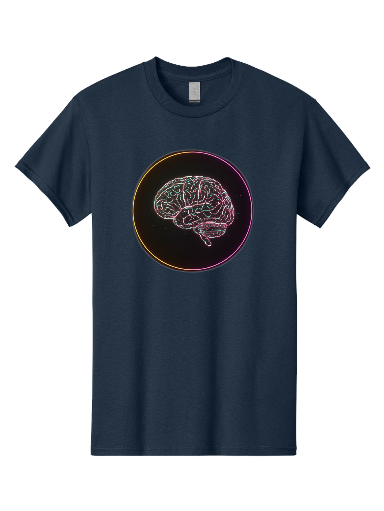 Brain-Illustration Men'S Graphic Tee, 100% Cotton, Comfortable Casual Summer Wear, Machine Washable, Human Brain, Neon Illustration, Futuristic Design, Glowing Lines, Abstract Art, Brain Function, Psychological Concept, Digital Artwork, Baa211 17