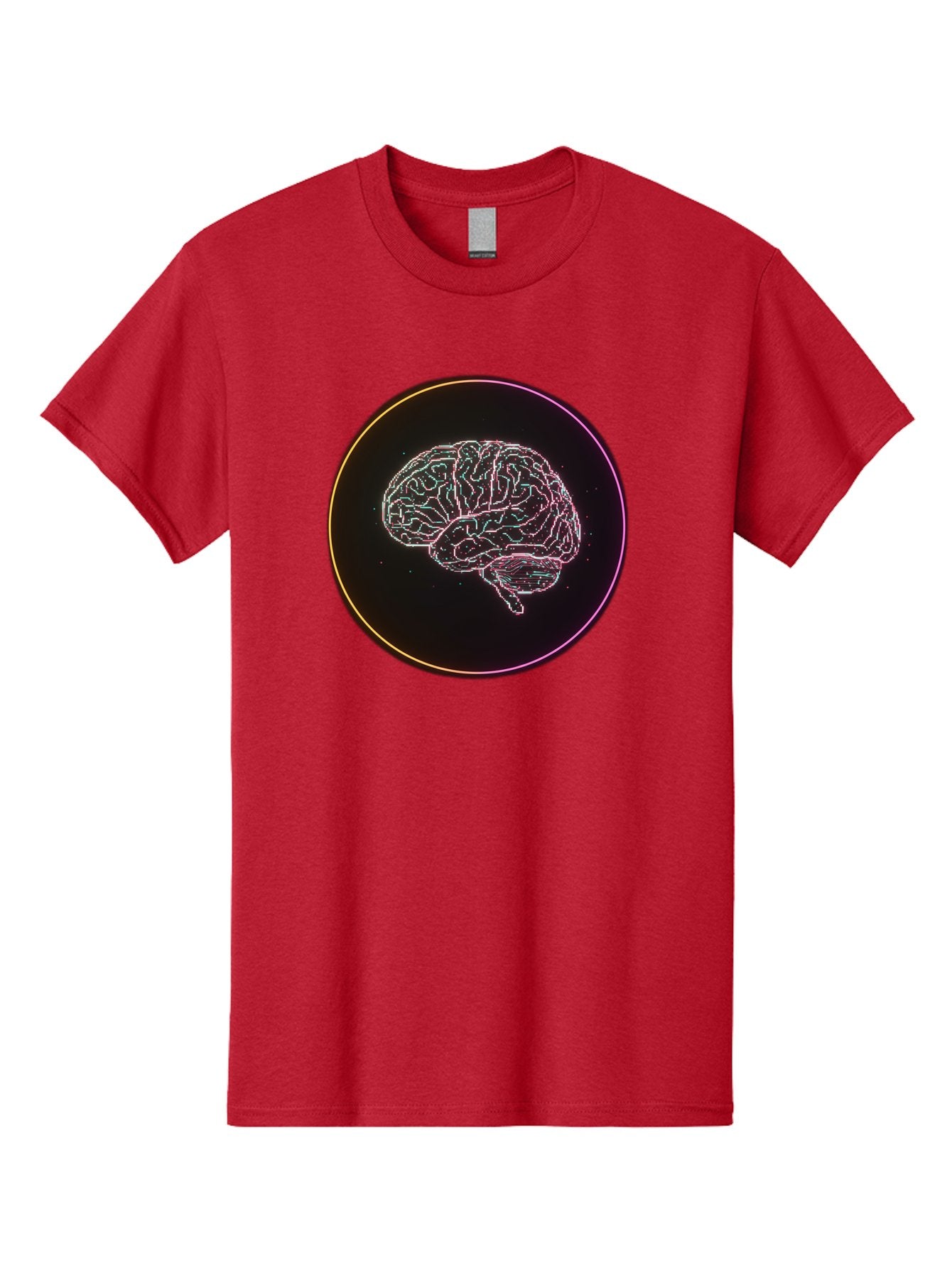 Brain-Illustration Men'S Graphic Tee, 100% Cotton, Comfortable Casual Summer Wear, Machine Washable, Human Brain, Neon Illustration, Futuristic Design, Glowing Lines, Abstract Art, Brain Function, Psychological Concept, Digital Artwork, Baa211 5