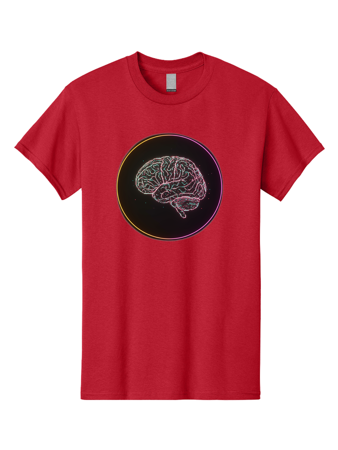 Brain-Illustration Men'S Graphic Tee, 100% Cotton, Comfortable Casual Summer Wear, Machine Washable, Human Brain, Neon Illustration, Futuristic Design, Glowing Lines, Abstract Art, Brain Function, Psychological Concept, Digital Artwork, Baa211 15