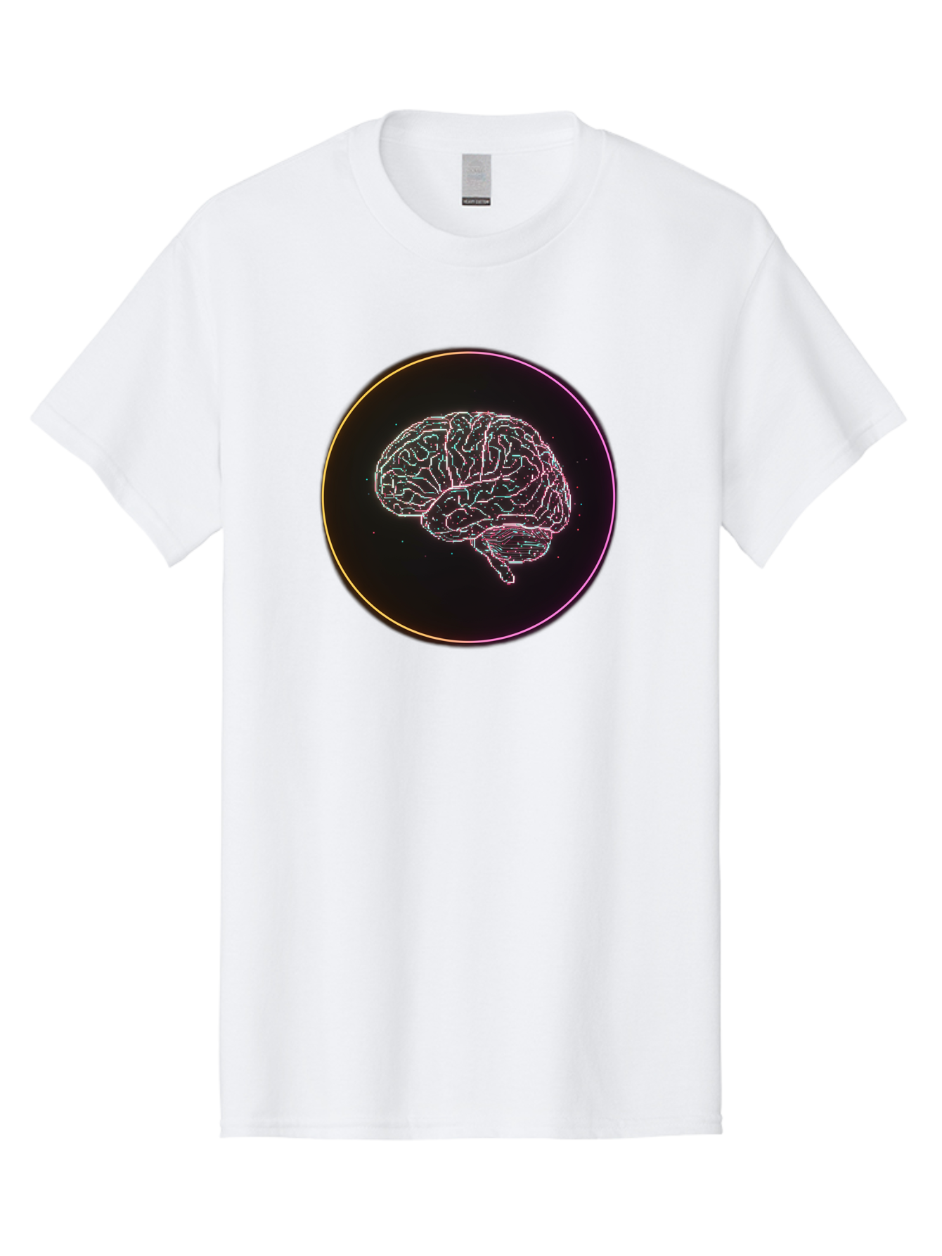 Brain-Illustration Men'S Graphic Tee, 100% Cotton, Comfortable Casual Summer Wear, Machine Washable, Human Brain, Neon Illustration, Futuristic Design, Glowing Lines, Abstract Art, Brain Function, Psychological Concept, Digital Artwork, Baa211 3