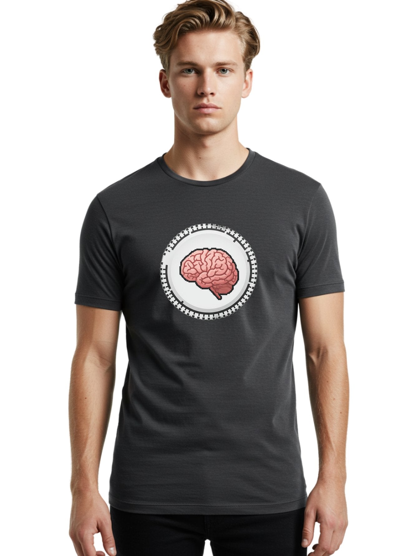 Brain-Puzzle-Piece Men'S Graphic Tee, 100% Cotton, Comfortable Casual Summer Wear, Machine Washable, Human Brain Illustration, Digital Art, Cognitive Function, Neuroscience, Puzzle Piece, Pink And White Colors, Black Outline Baa212 20