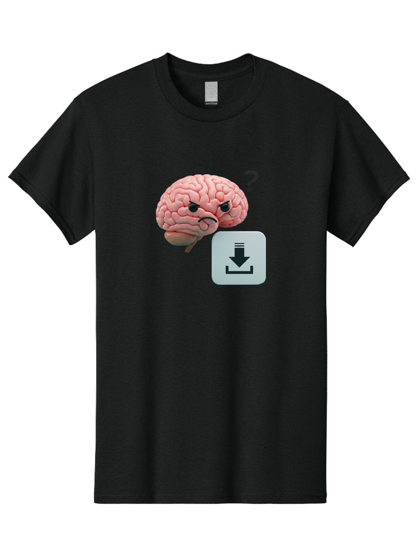 Brain-With-Download-Icon Men'S Graphic Tee, 100% Cotton, Comfortable Casual Summer Wear, Machine Washable, Brain With A Frowning Face, Question Mark, Download Icon, Cognitive Function, Mental Processing, Knowledge Transfer, Digital Brain, Baa213 11