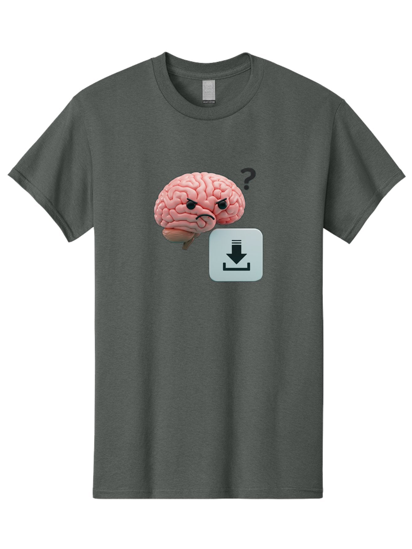 Brain-With-Download-Icon Men'S Graphic Tee, 100% Cotton, Comfortable Casual Summer Wear, Machine Washable, Brain With A Frowning Face, Question Mark, Download Icon, Cognitive Function, Mental Processing, Knowledge Transfer, Digital Brain, Baa213 15