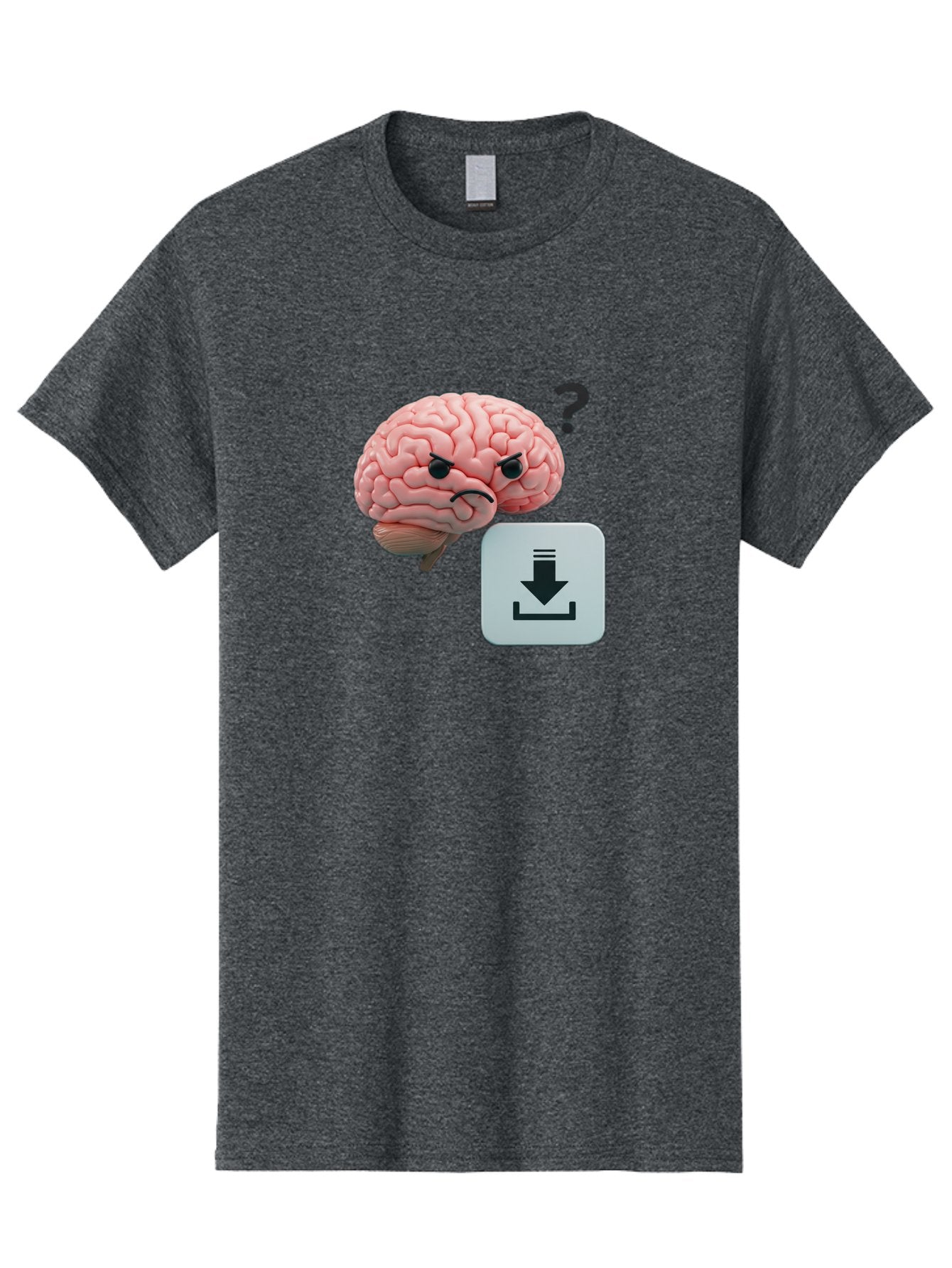 Brain-With-Download-Icon Men'S Graphic Tee, 100% Cotton, Comfortable Casual Summer Wear, Machine Washable, Brain With A Frowning Face, Question Mark, Download Icon, Cognitive Function, Mental Processing, Knowledge Transfer, Digital Brain, Baa213 4