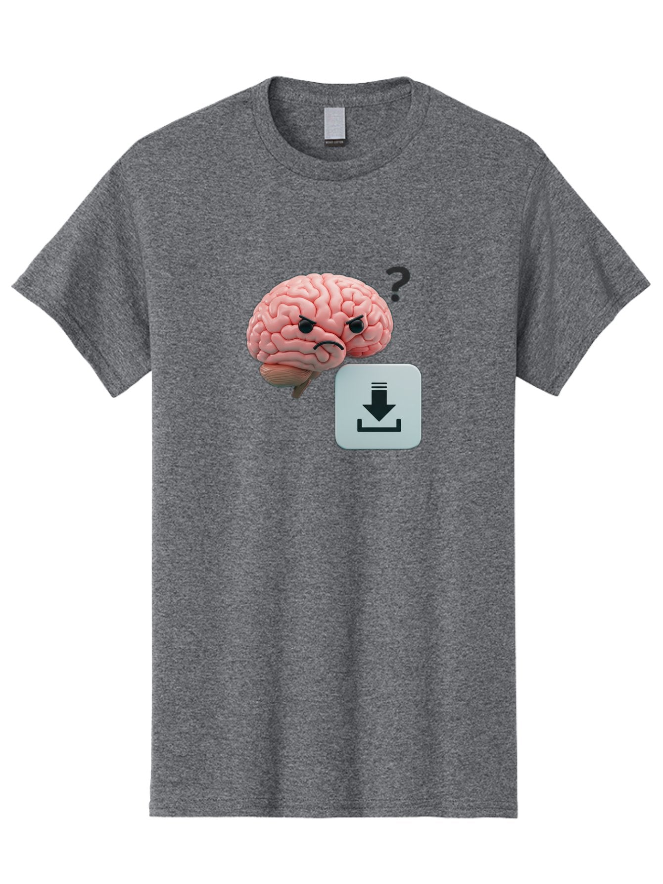 Brain-With-Download-Icon Men'S Graphic Tee, 100% Cotton, Comfortable Casual Summer Wear, Machine Washable, Brain With A Frowning Face, Question Mark, Download Icon, Cognitive Function, Mental Processing, Knowledge Transfer, Digital Brain, Baa213 9