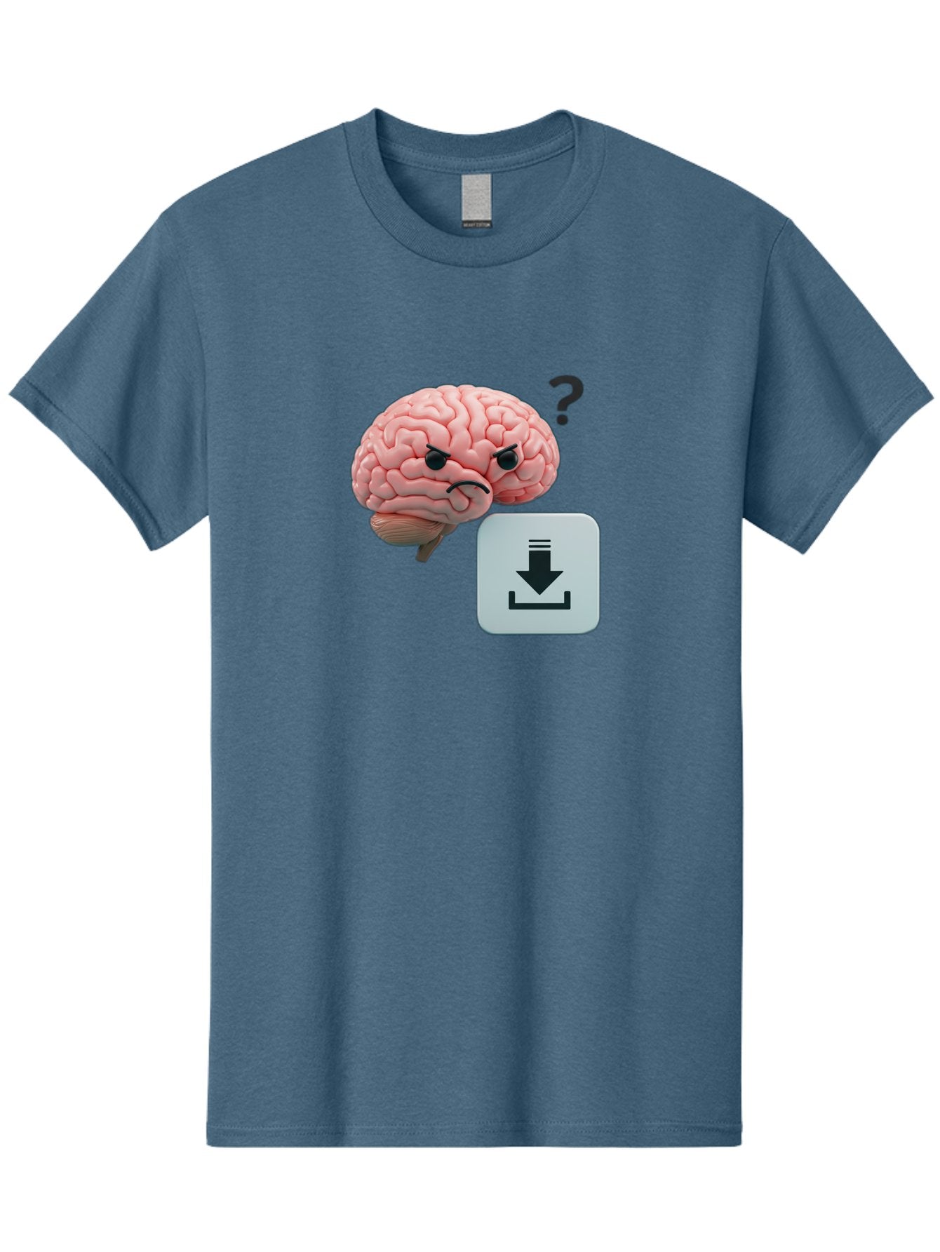 Brain-With-Download-Icon Men'S Graphic Tee, 100% Cotton, Comfortable Casual Summer Wear, Machine Washable, Brain With A Frowning Face, Question Mark, Download Icon, Cognitive Function, Mental Processing, Knowledge Transfer, Digital Brain, Baa213