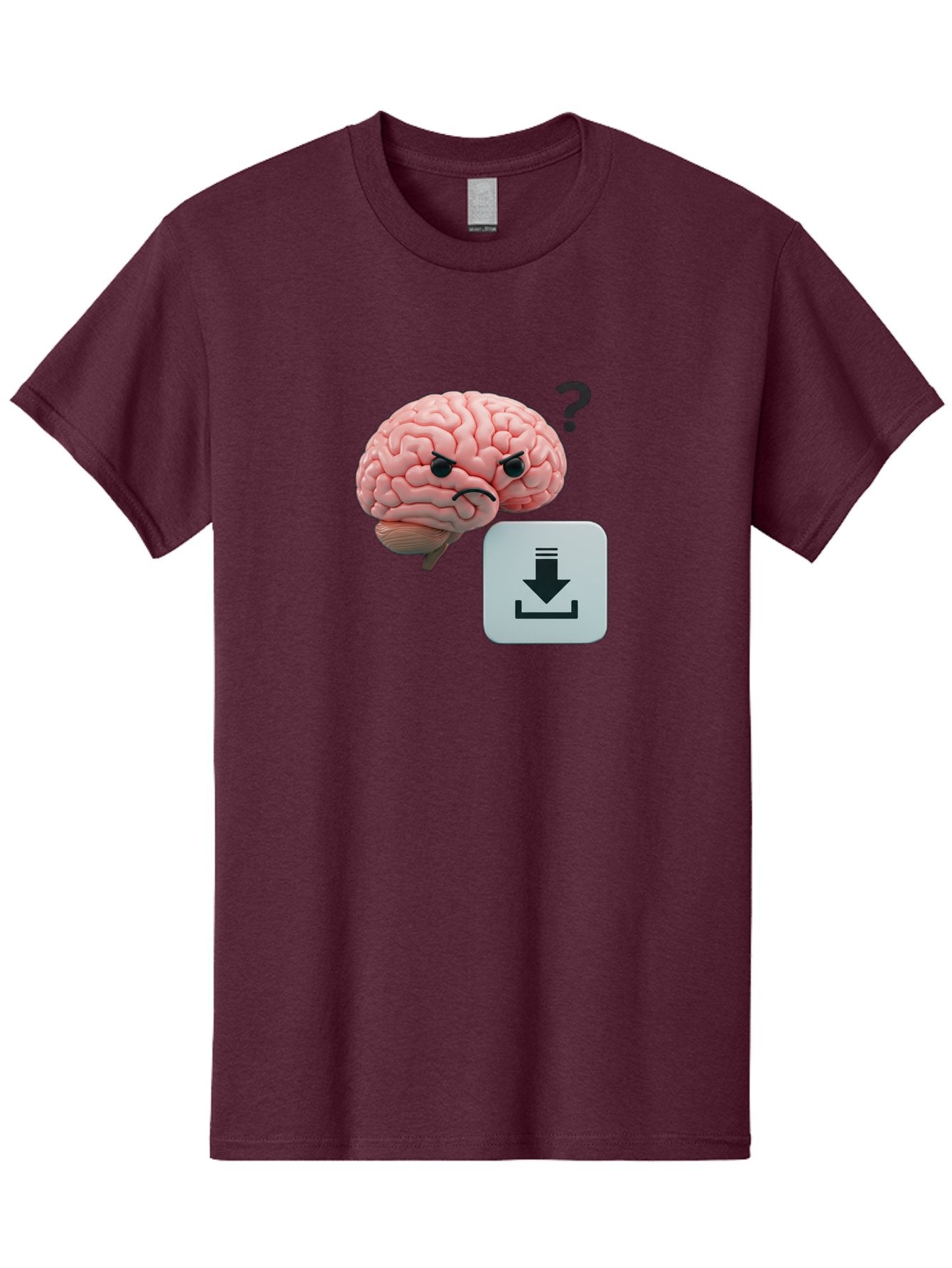 Brain-With-Download-Icon Men'S Graphic Tee, 100% Cotton, Comfortable Casual Summer Wear, Machine Washable, Brain With A Frowning Face, Question Mark, Download Icon, Cognitive Function, Mental Processing, Knowledge Transfer, Digital Brain, Baa213 6