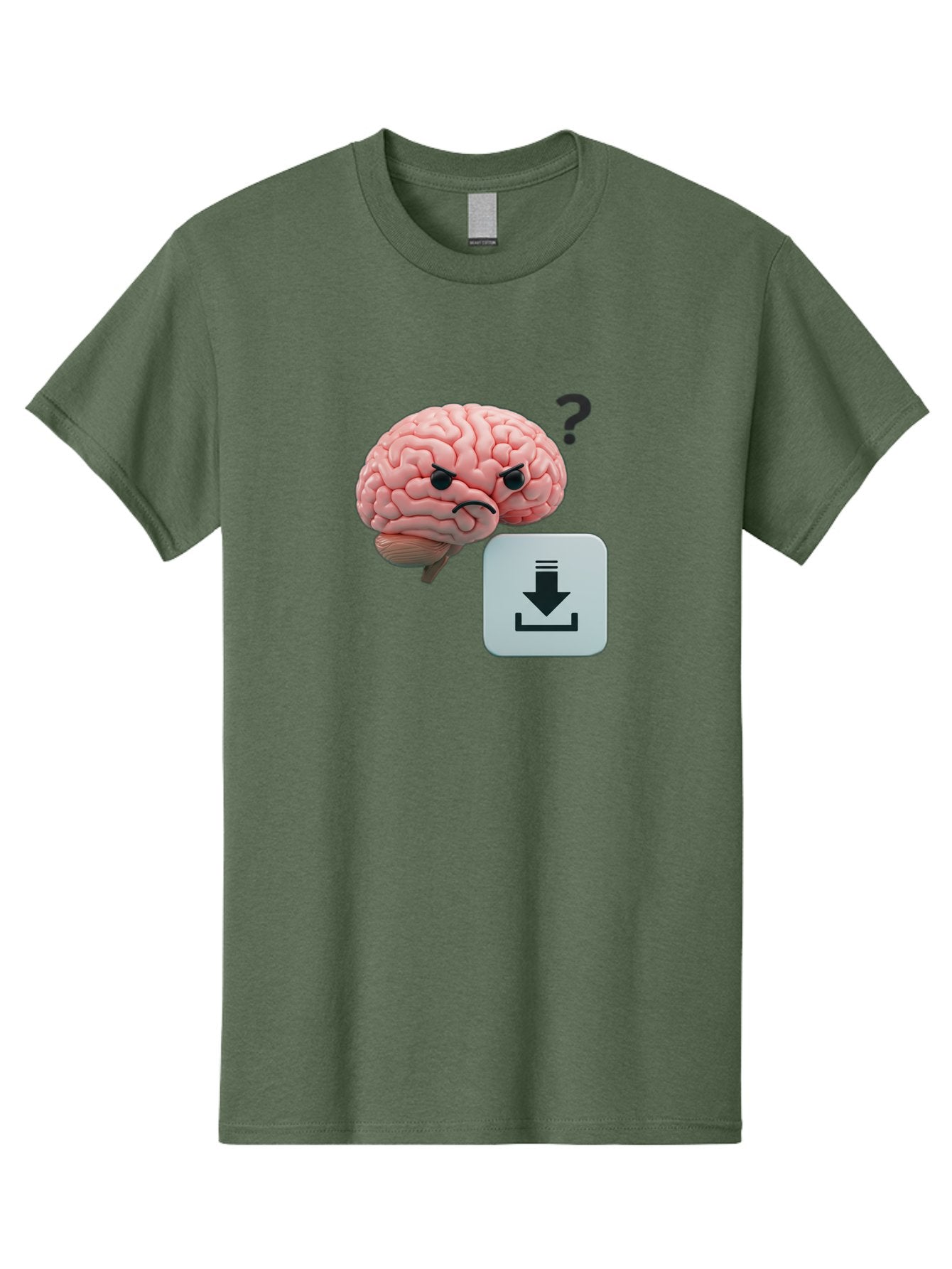 Brain-With-Download-Icon Men'S Graphic Tee, 100% Cotton, Comfortable Casual Summer Wear, Machine Washable, Brain With A Frowning Face, Question Mark, Download Icon, Cognitive Function, Mental Processing, Knowledge Transfer, Digital Brain, Baa213 13