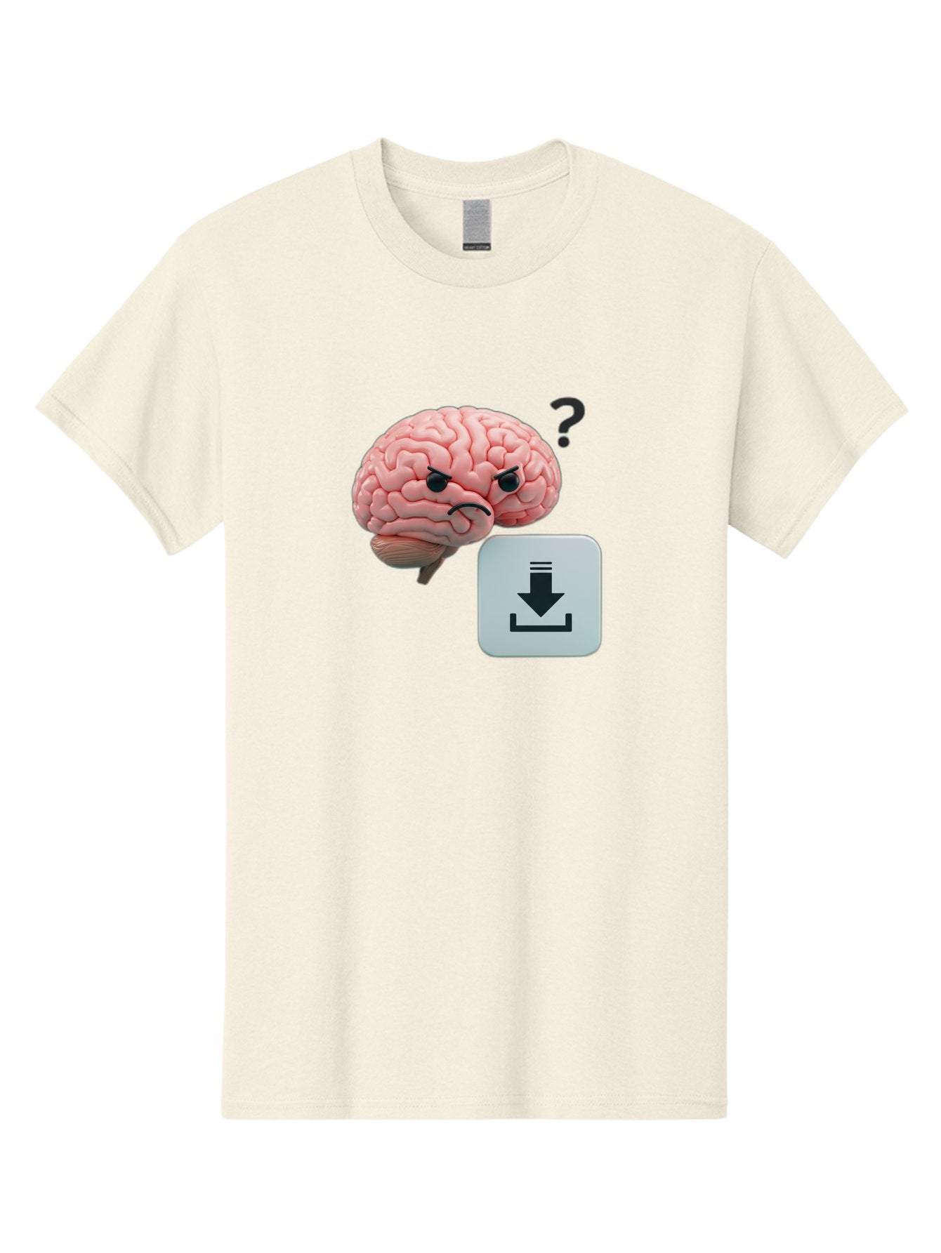 Brain-With-Download-Icon Men'S Graphic Tee, 100% Cotton, Comfortable Casual Summer Wear, Machine Washable, Brain With A Frowning Face, Question Mark, Download Icon, Cognitive Function, Mental Processing, Knowledge Transfer, Digital Brain, Baa213 7