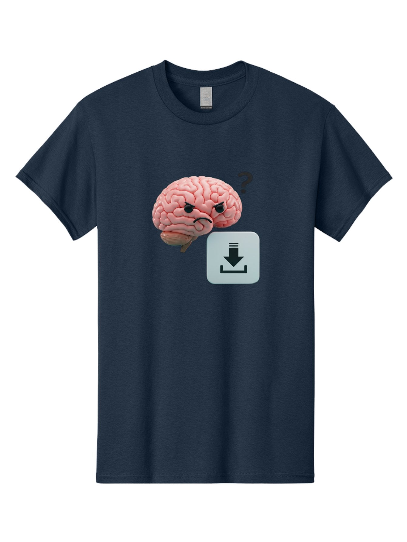 Brain-With-Download-Icon Men'S Graphic Tee, 100% Cotton, Comfortable Casual Summer Wear, Machine Washable, Brain With A Frowning Face, Question Mark, Download Icon, Cognitive Function, Mental Processing, Knowledge Transfer, Digital Brain, Baa213 10