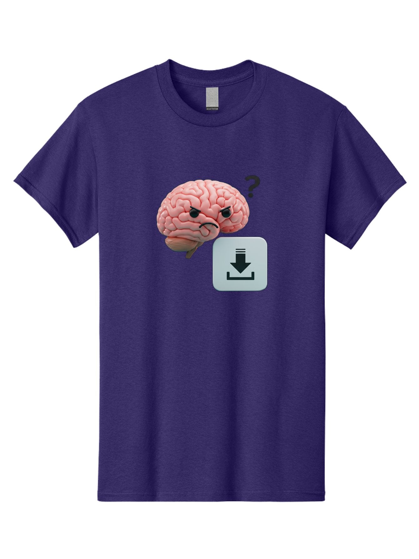 Brain-With-Download-Icon Men'S Graphic Tee, 100% Cotton, Comfortable Casual Summer Wear, Machine Washable, Brain With A Frowning Face, Question Mark, Download Icon, Cognitive Function, Mental Processing, Knowledge Transfer, Digital Brain, Baa213