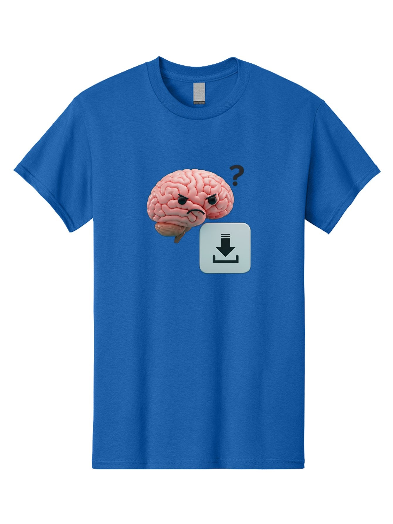 Brain-With-Download-Icon Men'S Graphic Tee, 100% Cotton, Comfortable Casual Summer Wear, Machine Washable, Brain With A Frowning Face, Question Mark, Download Icon, Cognitive Function, Mental Processing, Knowledge Transfer, Digital Brain, Baa213 14