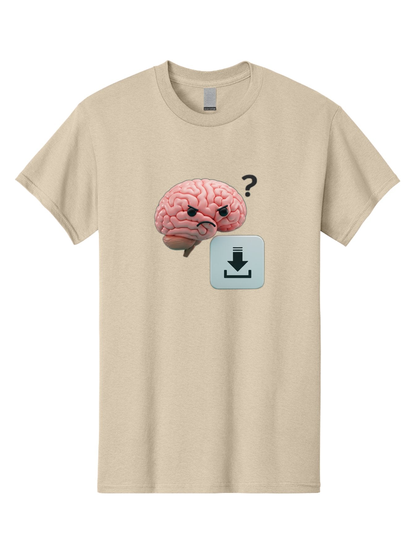 Brain-With-Download-Icon Men'S Graphic Tee, 100% Cotton, Comfortable Casual Summer Wear, Machine Washable, Brain With A Frowning Face, Question Mark, Download Icon, Cognitive Function, Mental Processing, Knowledge Transfer, Digital Brain, Baa213 8