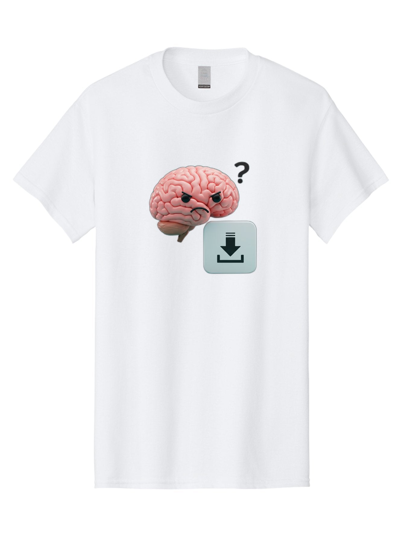 Brain-With-Download-Icon Men'S Graphic Tee, 100% Cotton, Comfortable Casual Summer Wear, Machine Washable, Brain With A Frowning Face, Question Mark, Download Icon, Cognitive Function, Mental Processing, Knowledge Transfer, Digital Brain, Baa213 3