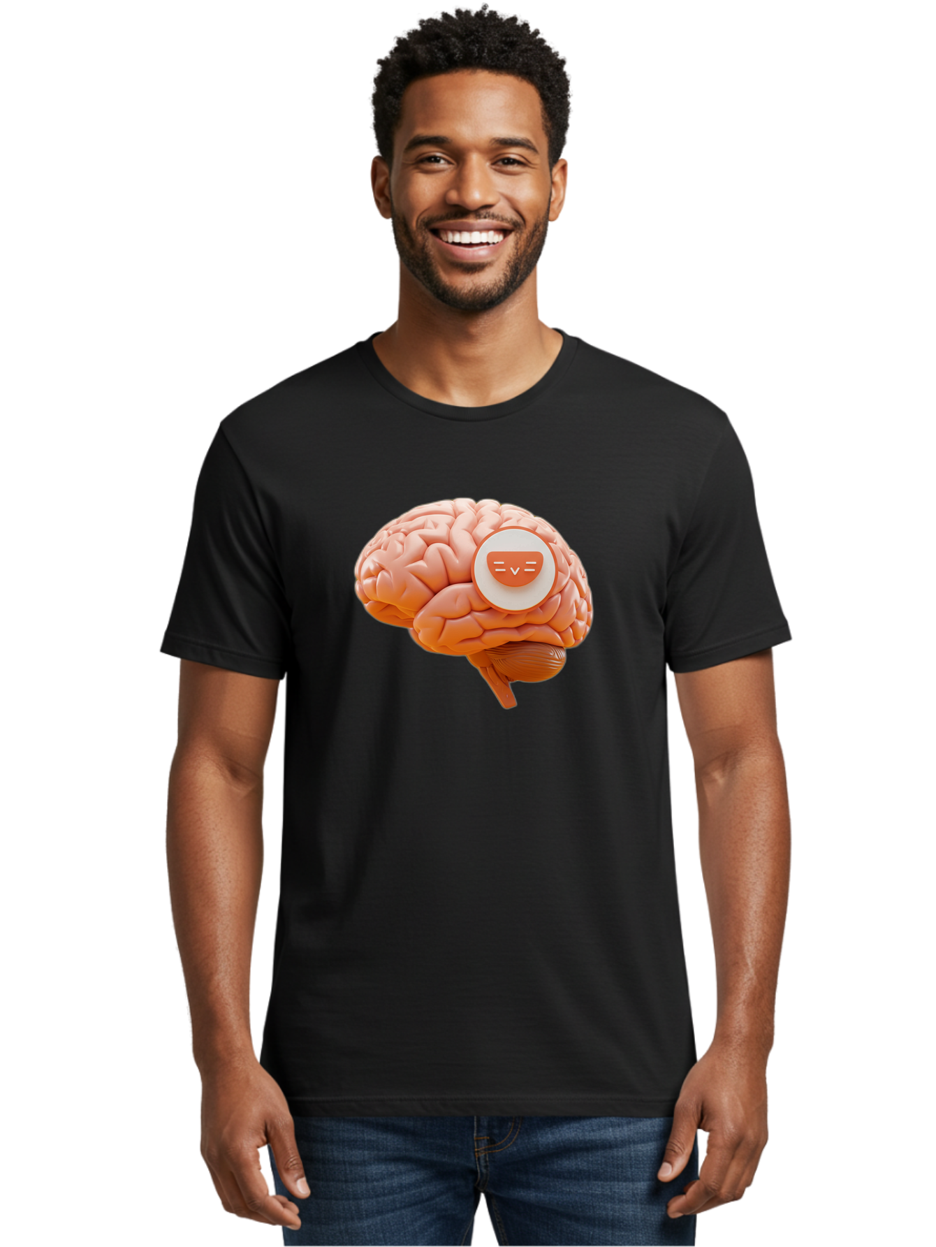 Brain-With-Emoji Men'S Graphic Tee, 100% Cotton, Comfortable Casual Summer Wear, Machine Washable, Human Brain, Smiley Face, Emoticon, Facial Expression, Happiness, 3D Rendering, Digital Art, Creative Design, Brain Illustration, Cute Character Baa214 6