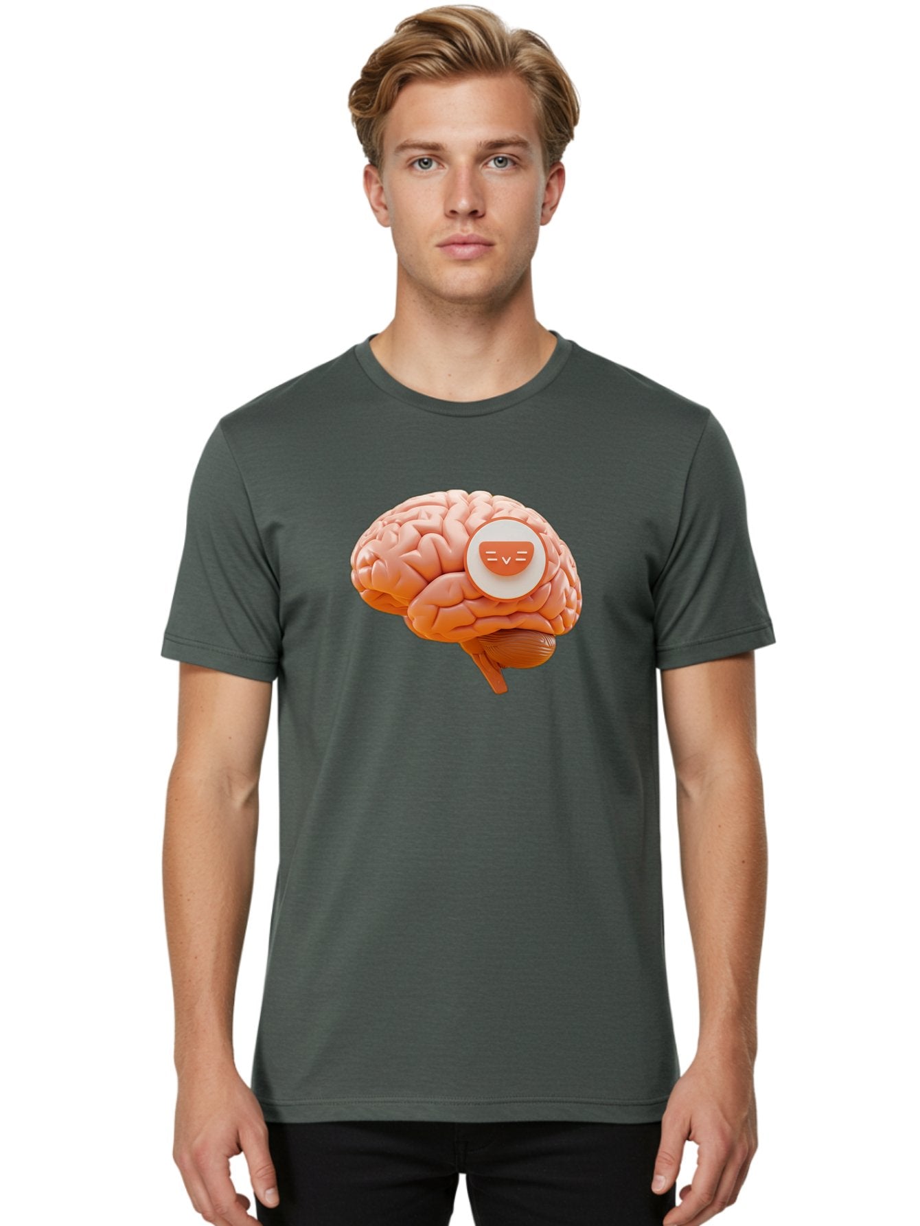 Brain-With-Emoji Men'S Graphic Tee, 100% Cotton, Comfortable Casual Summer Wear, Machine Washable, Human Brain, Smiley Face, Emoticon, Facial Expression, Happiness, 3D Rendering, Digital Art, Creative Design, Brain Illustration, Cute Character Baa214 23