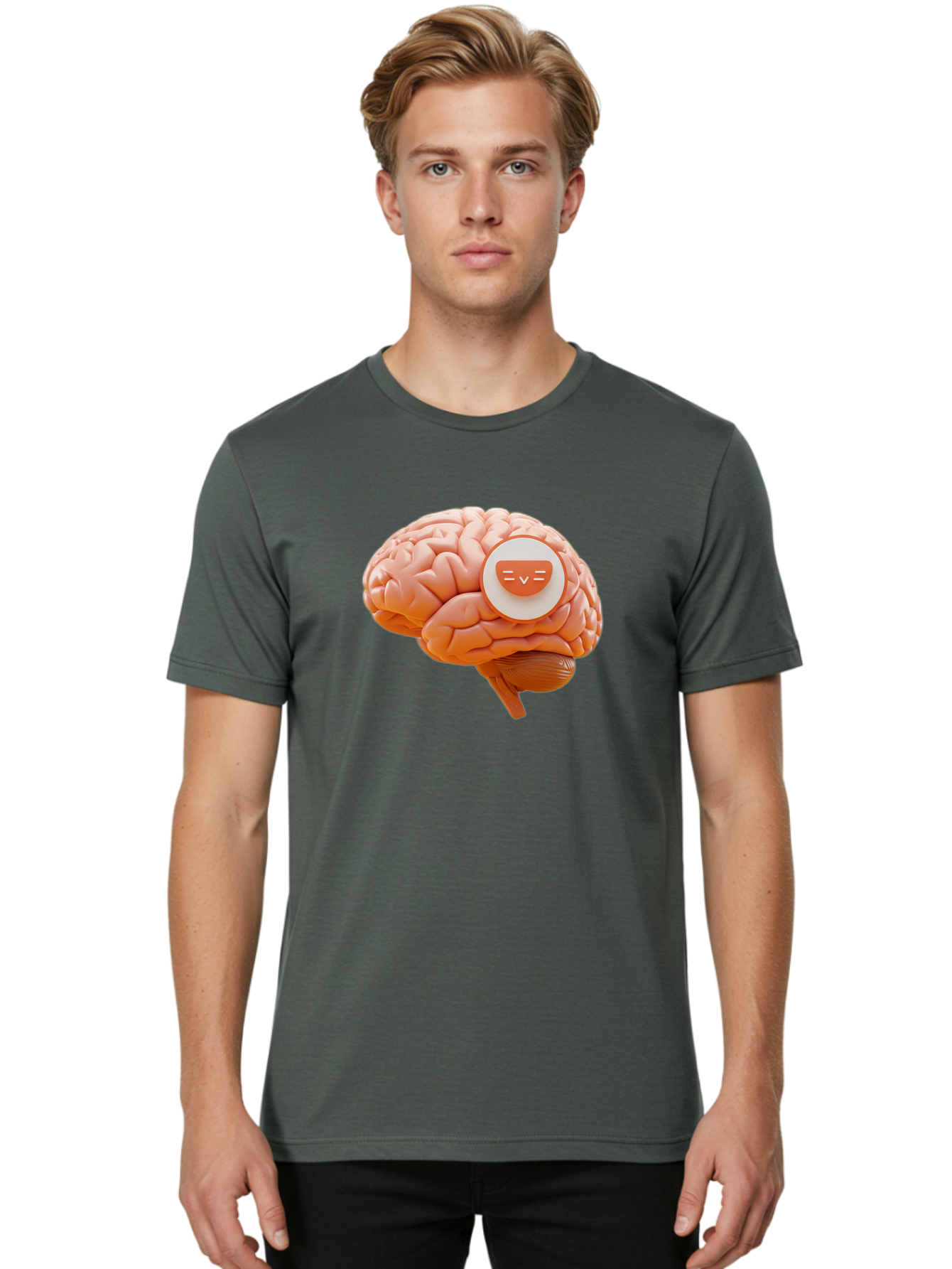 Brain-With-Emoji Men'S Graphic Tee, 100% Cotton, Comfortable Casual Summer Wear, Machine Washable, Human Brain, Smiley Face, Emoticon, Facial Expression, Happiness, 3D Rendering, Digital Art, Creative Design, Brain Illustration, Cute Character Baa214 16