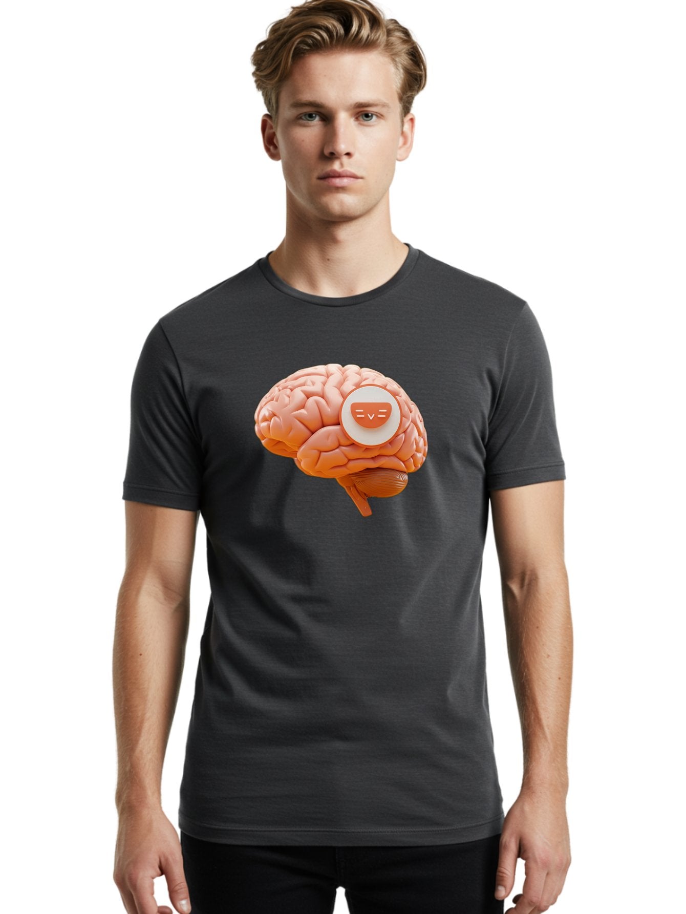Brain-With-Emoji Men'S Graphic Tee, 100% Cotton, Comfortable Casual Summer Wear, Machine Washable, Human Brain, Smiley Face, Emoticon, Facial Expression, Happiness, 3D Rendering, Digital Art, Creative Design, Brain Illustration, Cute Character Baa214 29