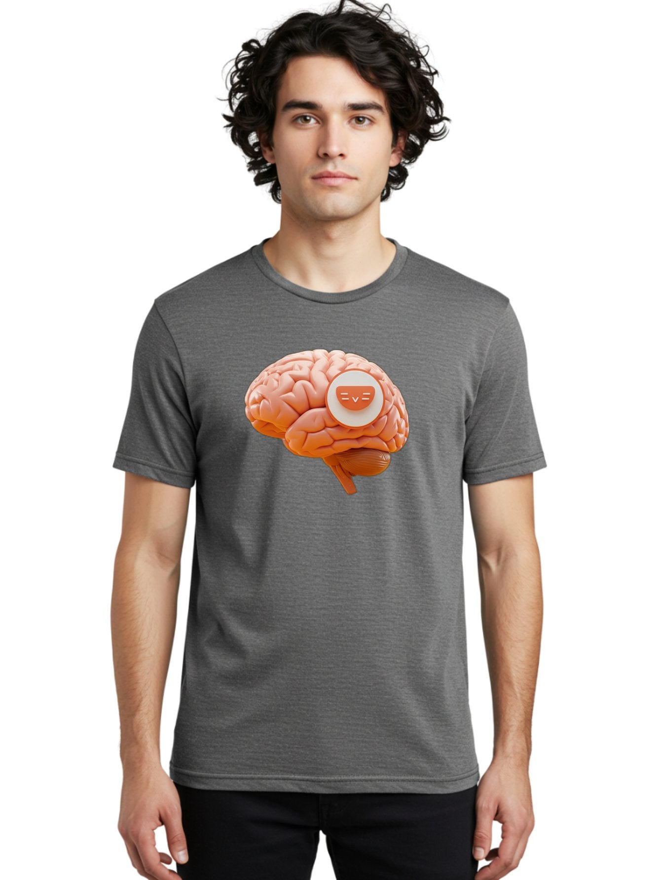 Brain-With-Emoji Men'S Graphic Tee, 100% Cotton, Comfortable Casual Summer Wear, Machine Washable, Human Brain, Smiley Face, Emoticon, Facial Expression, Happiness, 3D Rendering, Digital Art, Creative Design, Brain Illustration, Cute Character Baa214 17