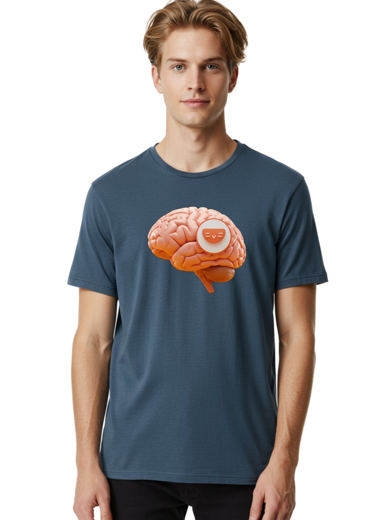 Brain-With-Emoji Men'S Graphic Tee, 100% Cotton, Comfortable Casual Summer Wear, Machine Washable, Human Brain, Smiley Face, Emoticon, Facial Expression, Happiness, 3D Rendering, Digital Art, Creative Design, Brain Illustration, Cute Character Baa214 18