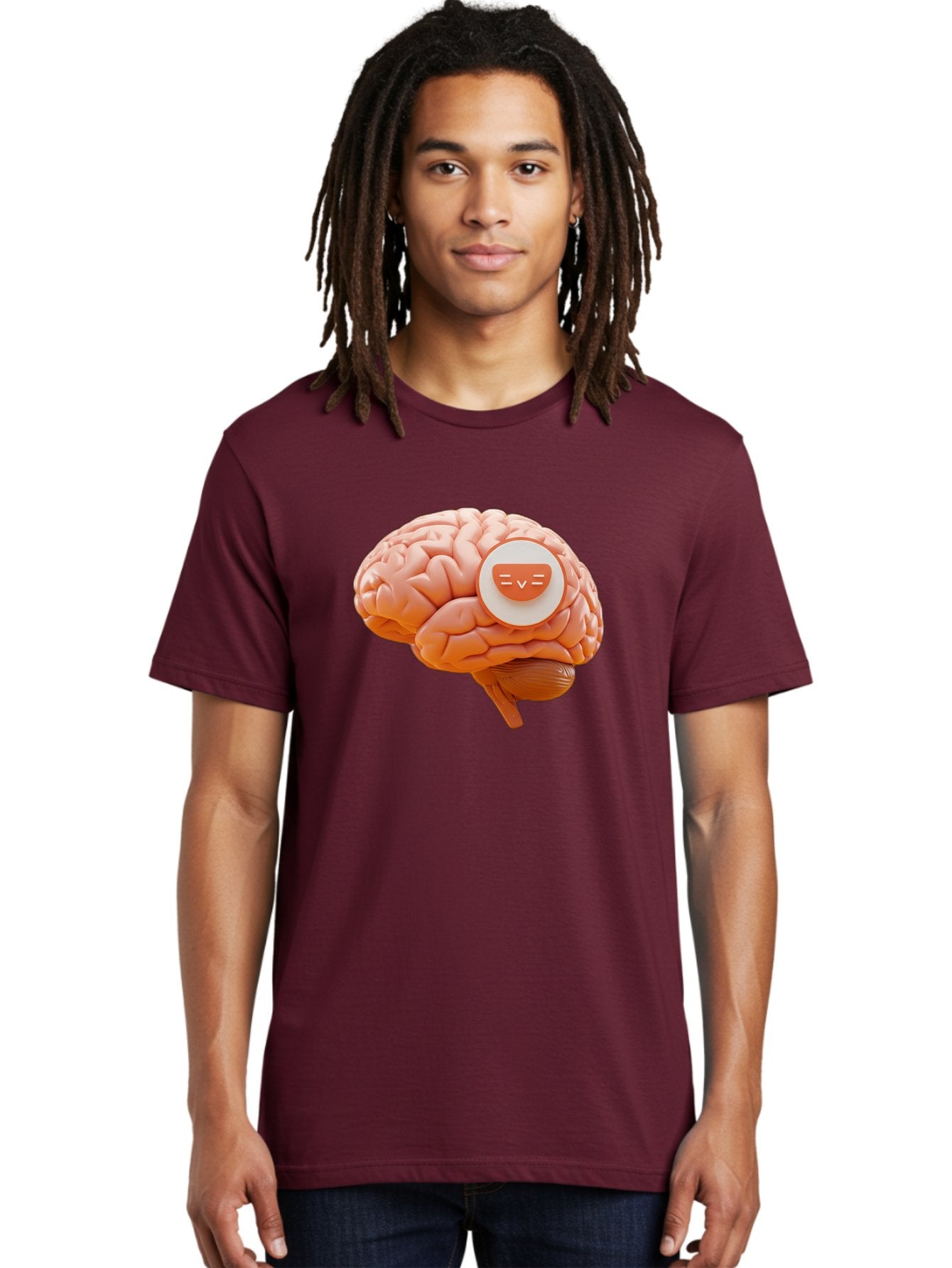 Brain-With-Emoji Men'S Graphic Tee, 100% Cotton, Comfortable Casual Summer Wear, Machine Washable, Human Brain, Smiley Face, Emoticon, Facial Expression, Happiness, 3D Rendering, Digital Art, Creative Design, Brain Illustration, Cute Character Baa214 25