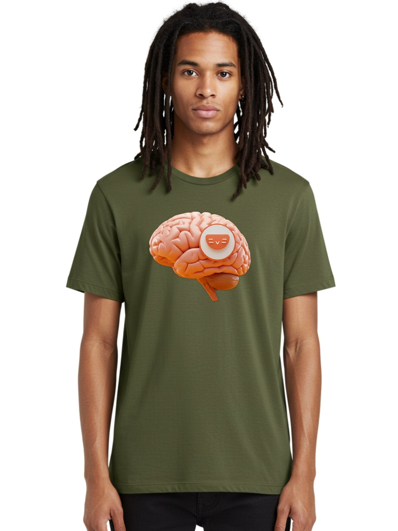 Brain-With-Emoji Men'S Graphic Tee, 100% Cotton, Comfortable Casual Summer Wear, Machine Washable, Human Brain, Smiley Face, Emoticon, Facial Expression, Happiness, 3D Rendering, Digital Art, Creative Design, Brain Illustration, Cute Character Baa214 21