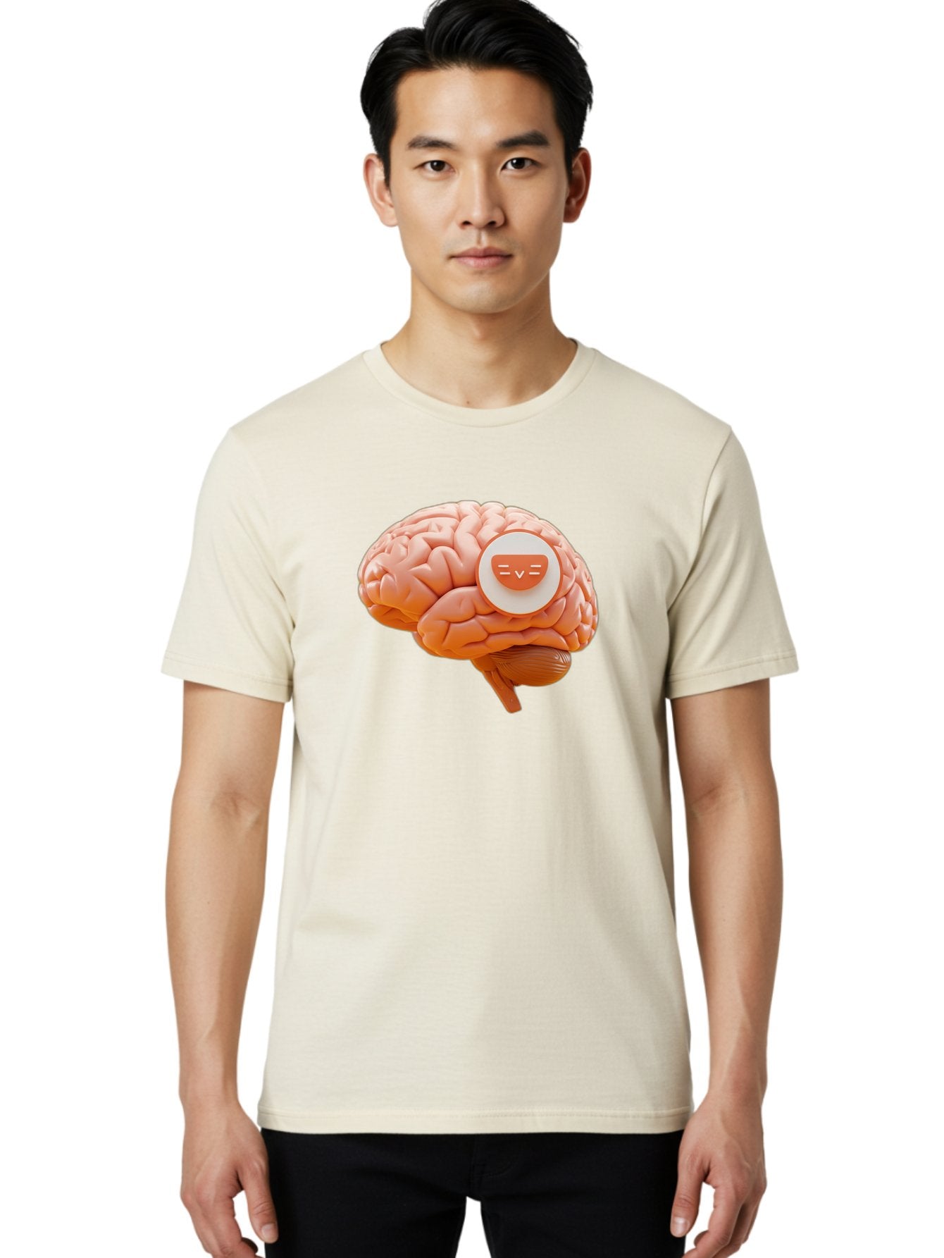 Brain-With-Emoji Men'S Graphic Tee, 100% Cotton, Comfortable Casual Summer Wear, Machine Washable, Human Brain, Smiley Face, Emoticon, Facial Expression, Happiness, 3D Rendering, Digital Art, Creative Design, Brain Illustration, Cute Character Baa214 22
