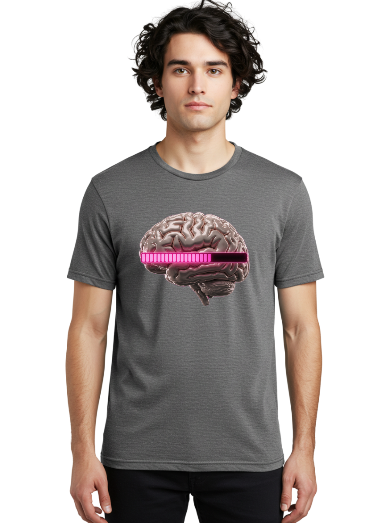Brain-With-Equalizer Men'S Graphic Tee, 100% Cotton, Comfortable Casual Summer Wear, Machine Washable, Human Brain, Sound Equalizer, Music Visualization, Audio Technology, Neuroscience, Cognitive Function, Digital Art, Futuristic Design Baa215 24