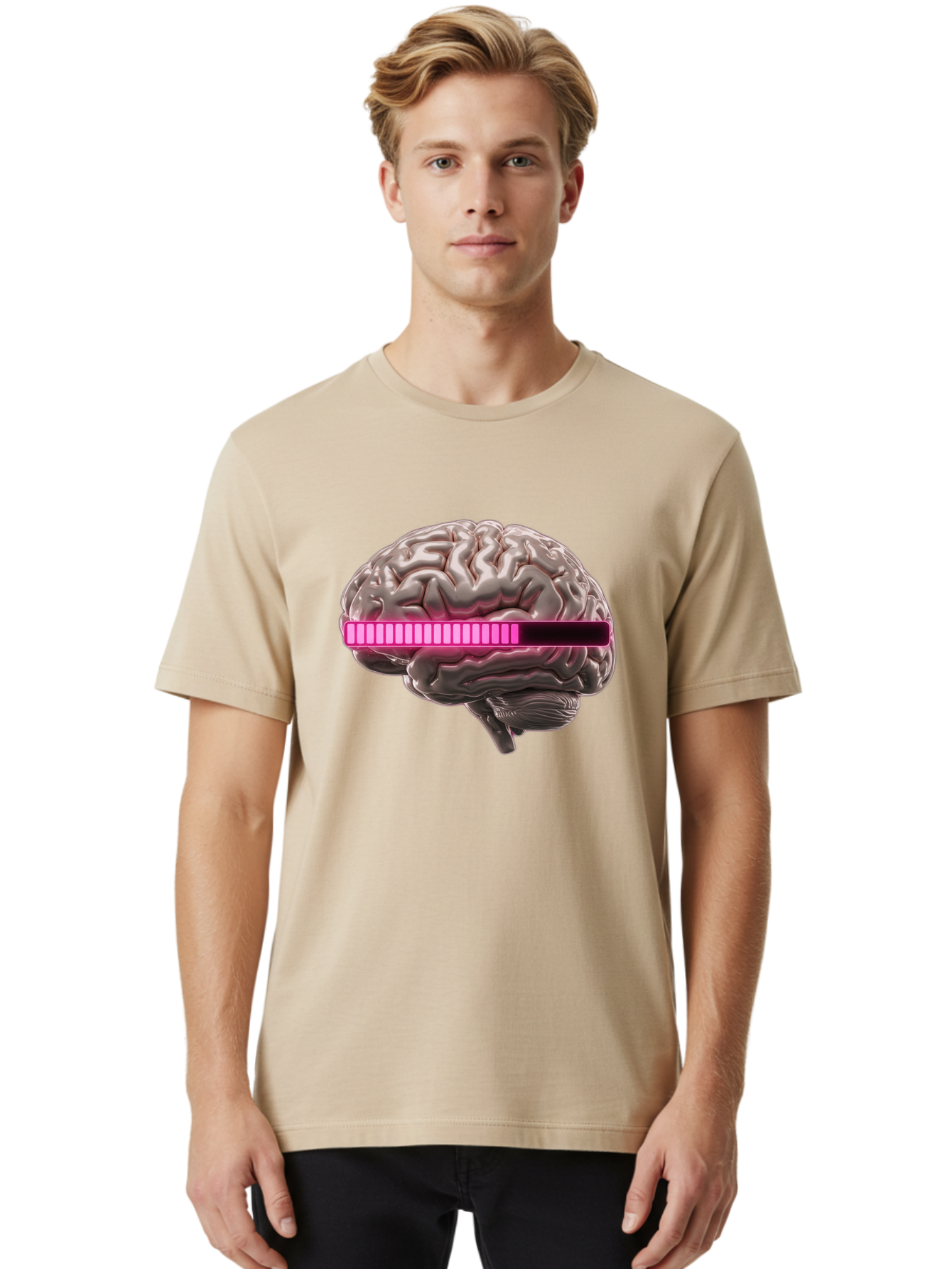 Brain-With-Equalizer Men'S Graphic Tee, 100% Cotton, Comfortable Casual Summer Wear, Machine Washable, Human Brain, Sound Equalizer, Music Visualization, Audio Technology, Neuroscience, Cognitive Function, Digital Art, Futuristic Design Baa215 26